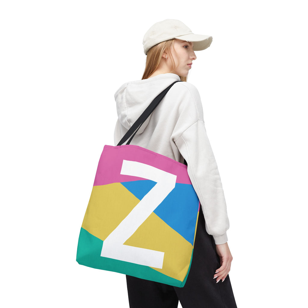 Monogram 'Z' Colorblock Tote Bag — Personalized Initial Z Shoulder Tote