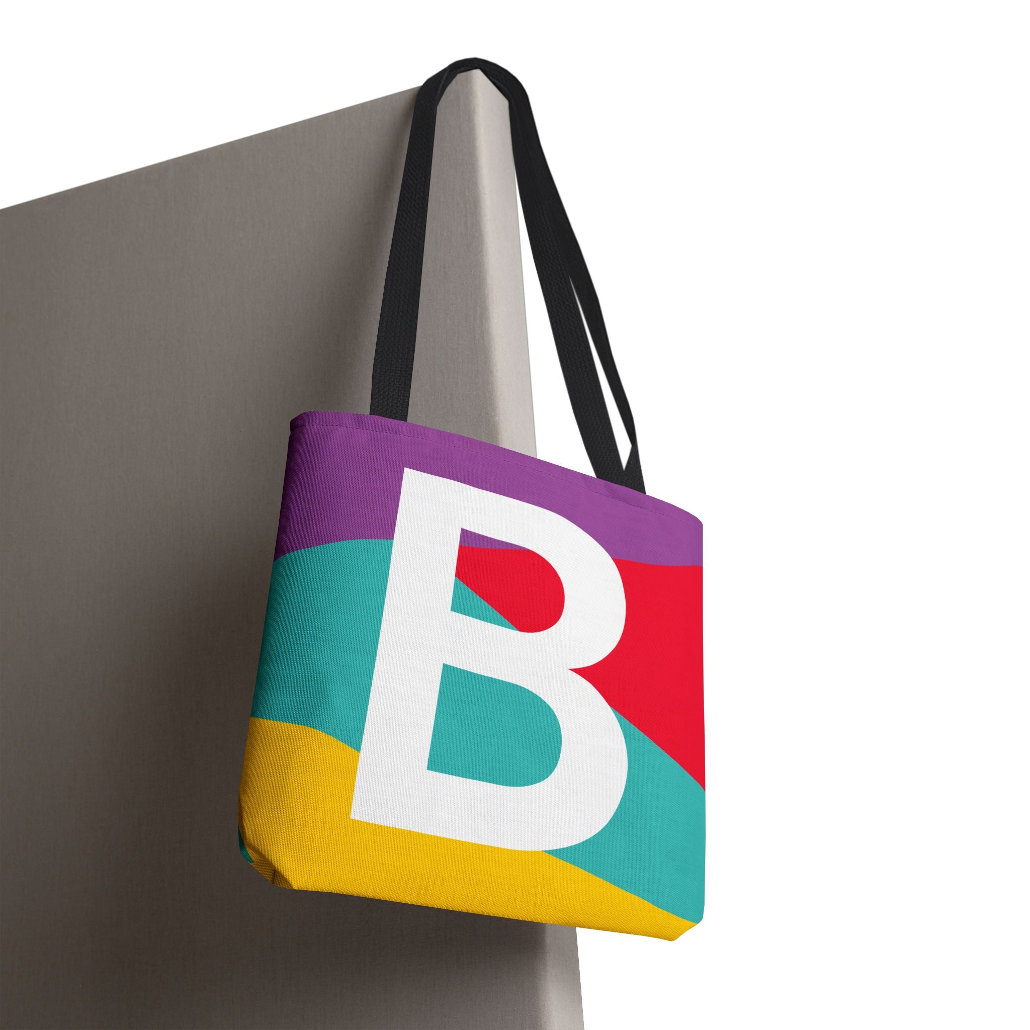 Monogram 'B' Colorblock Tote Bag — Personalized Initial B Shoulder Tote