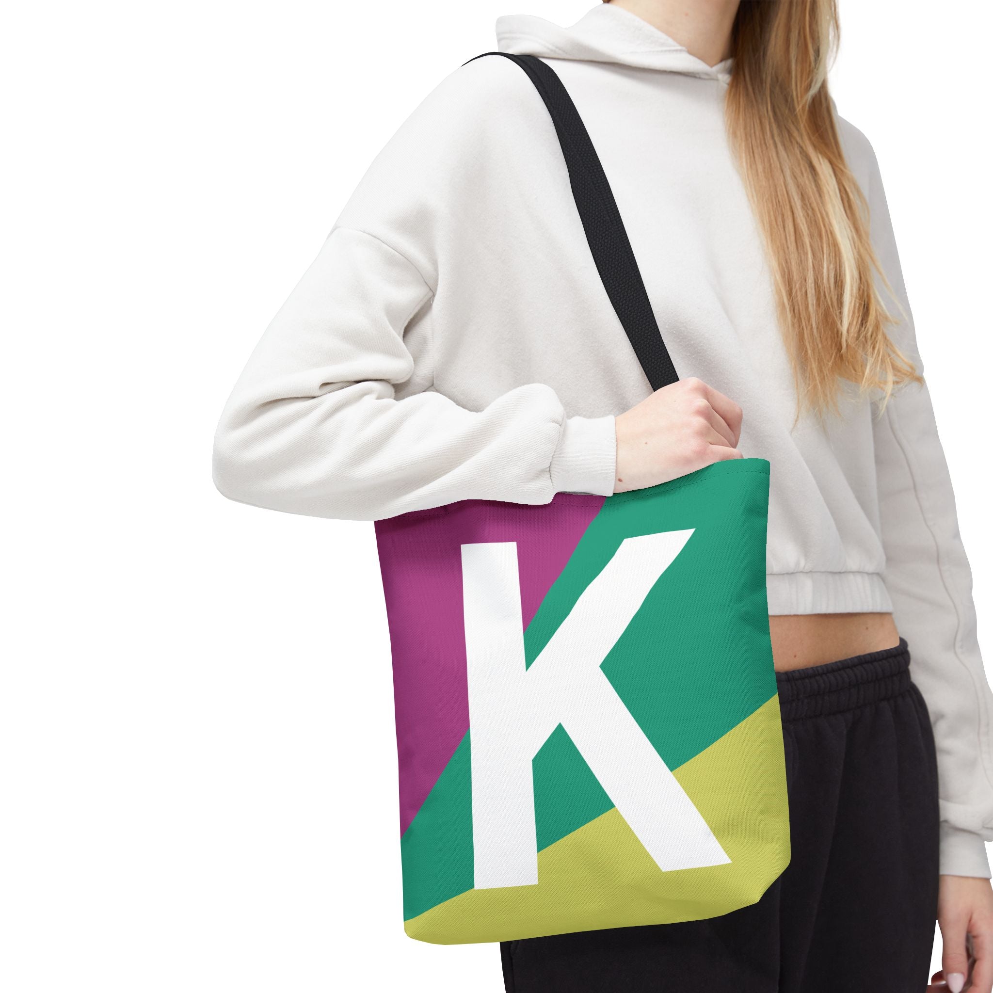 Monogram 'K' Colorblock Tote Bag — Personalized Initial K Shoulder Tote
