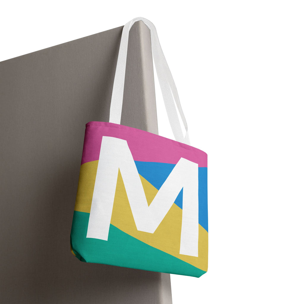 Monogram 'M' Colorblock Tote Bag — Personalized Initial M Shoulder Tote