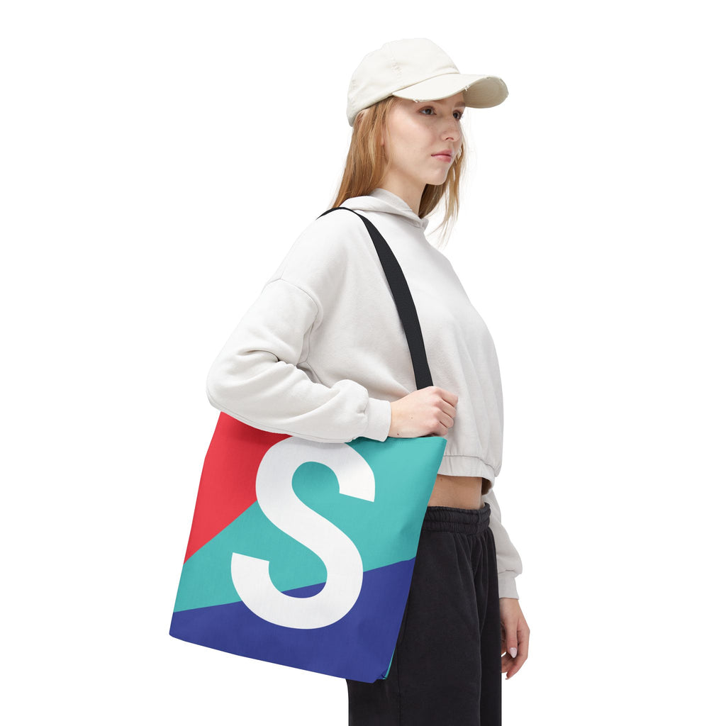 Monogram 'S' Colorblock Tote Bag — Personalized Initial S Shoulder Tote