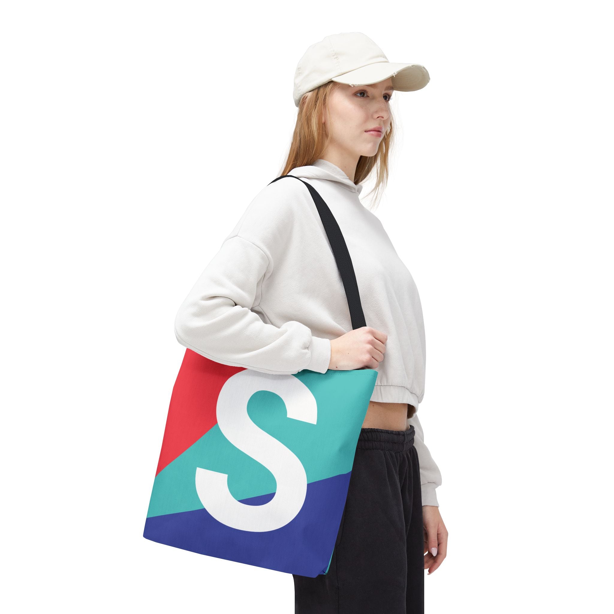 Monogram 'S' Colorblock Tote Bag — Personalized Initial S Shoulder Tote