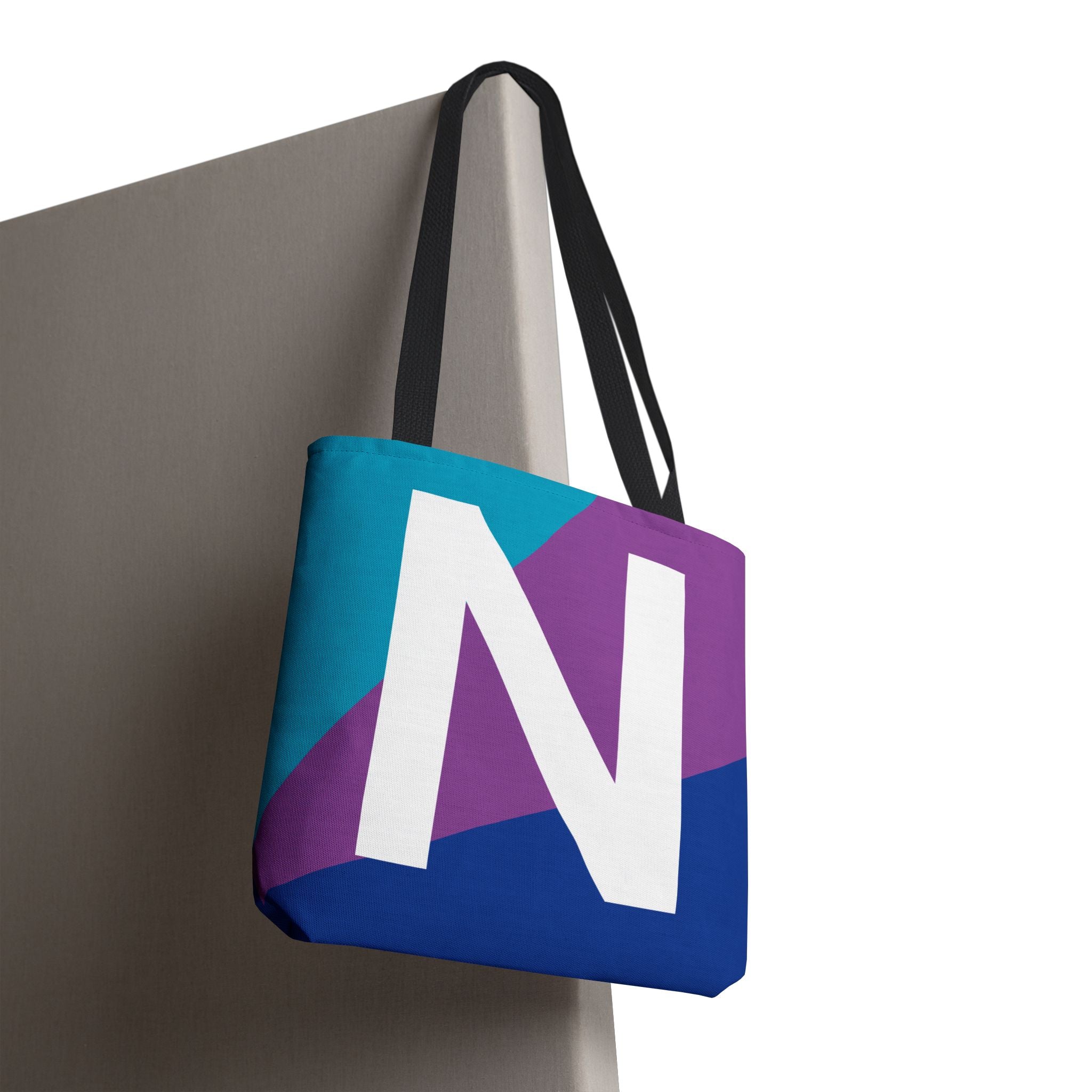 Monogram 'N' Colorblock Tote Bag — Personalized Initial N Shoulder Tote