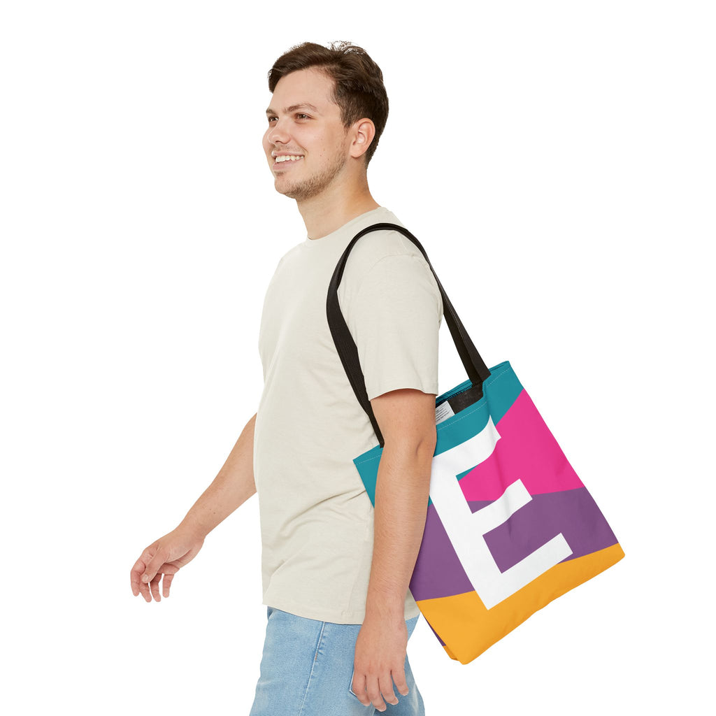Monogram 'E' Colorblock Tote Bag — Personalized Initial E Shoulder Tote