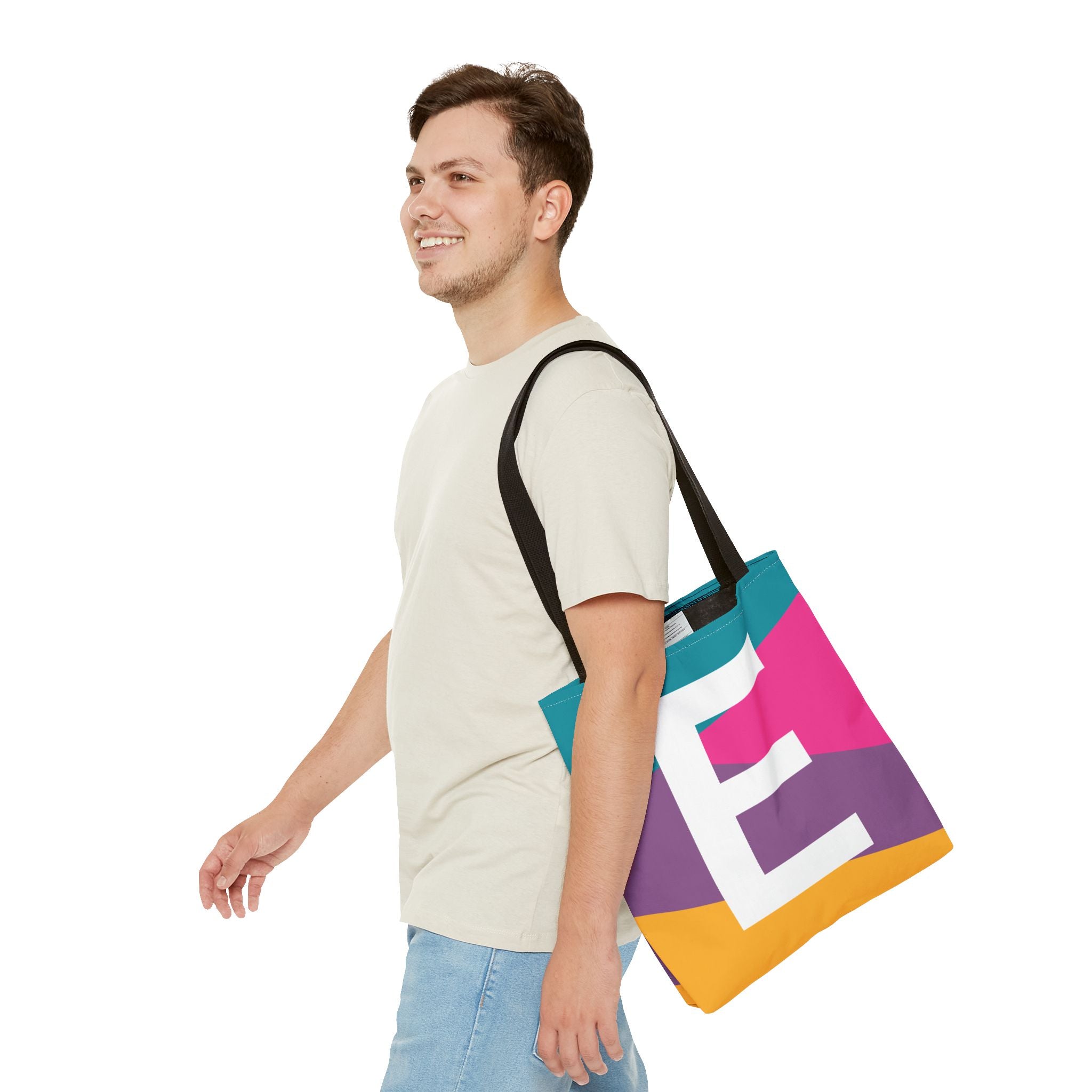 Monogram 'E' Colorblock Tote Bag — Personalized Initial E Shoulder Tote