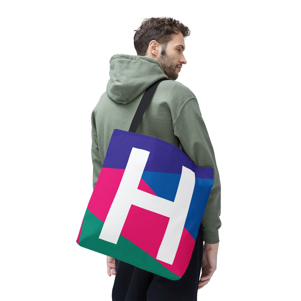 Monogram 'H' Colorblock Tote Bag — Personalized Initial H Shoulder Tote