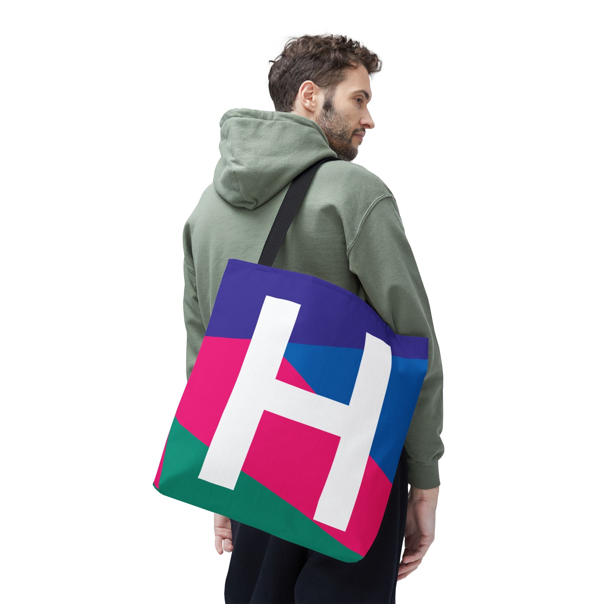 Monogram 'H' Colorblock Tote Bag — Personalized Initial H Shoulder Tote