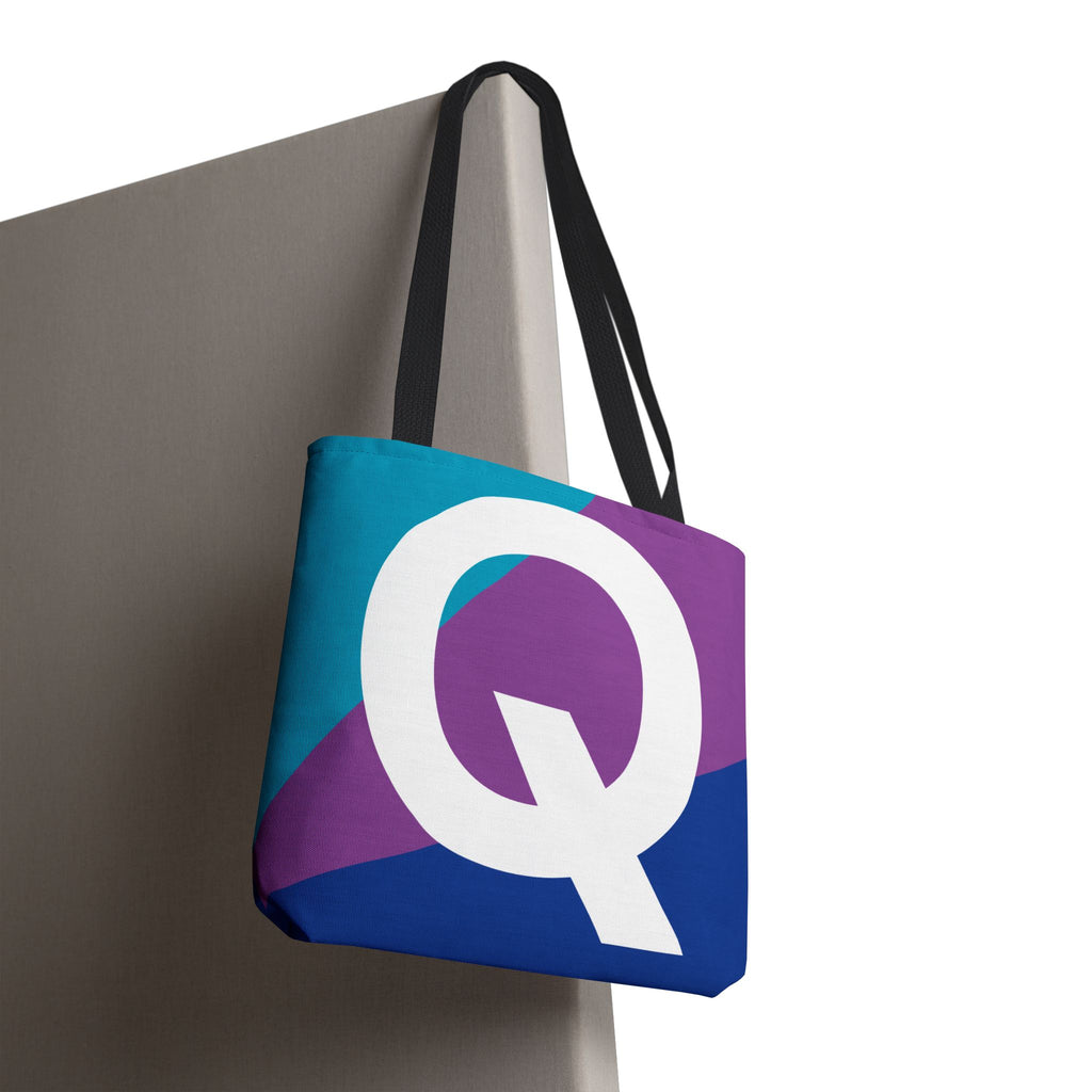 Monogram 'Q' Colorblock Tote Bag — Personalized Initial Q Shoulder Tote
