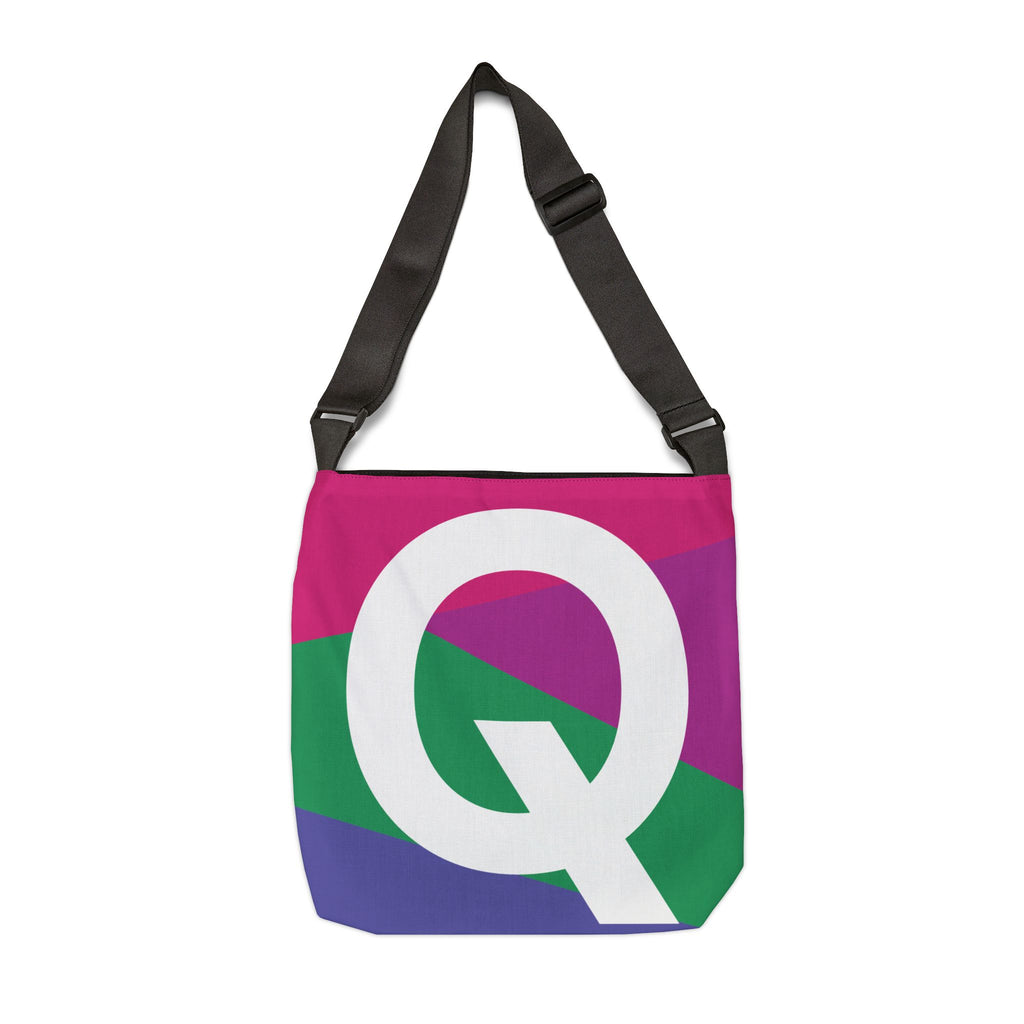 Initial Letter 'Q' Colorblock Adjustable Tote Bag — Monogram Alphabet Shoulder Bag