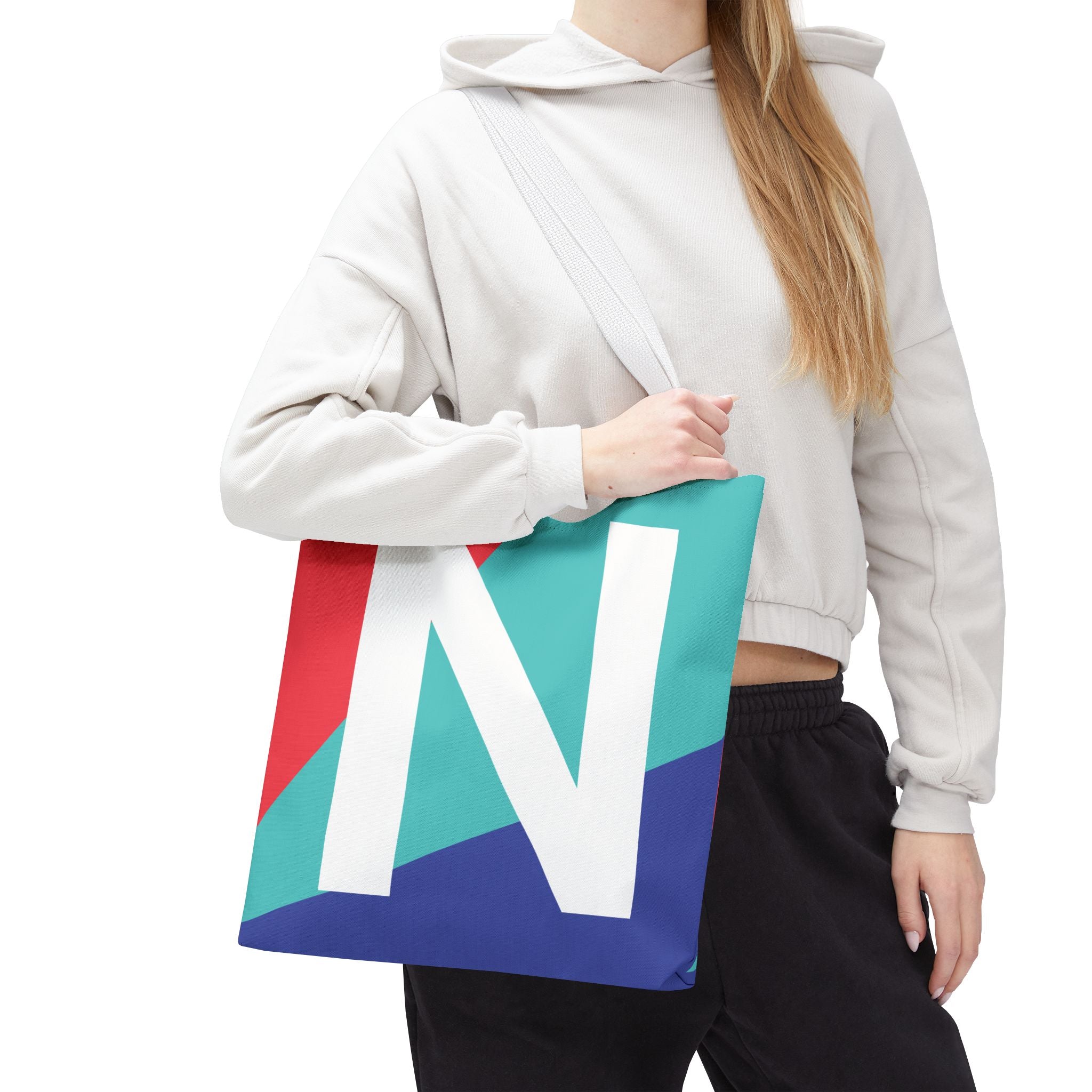 Monogram 'N' Colorblock Tote Bag — Personalized Initial N Shoulder Tote