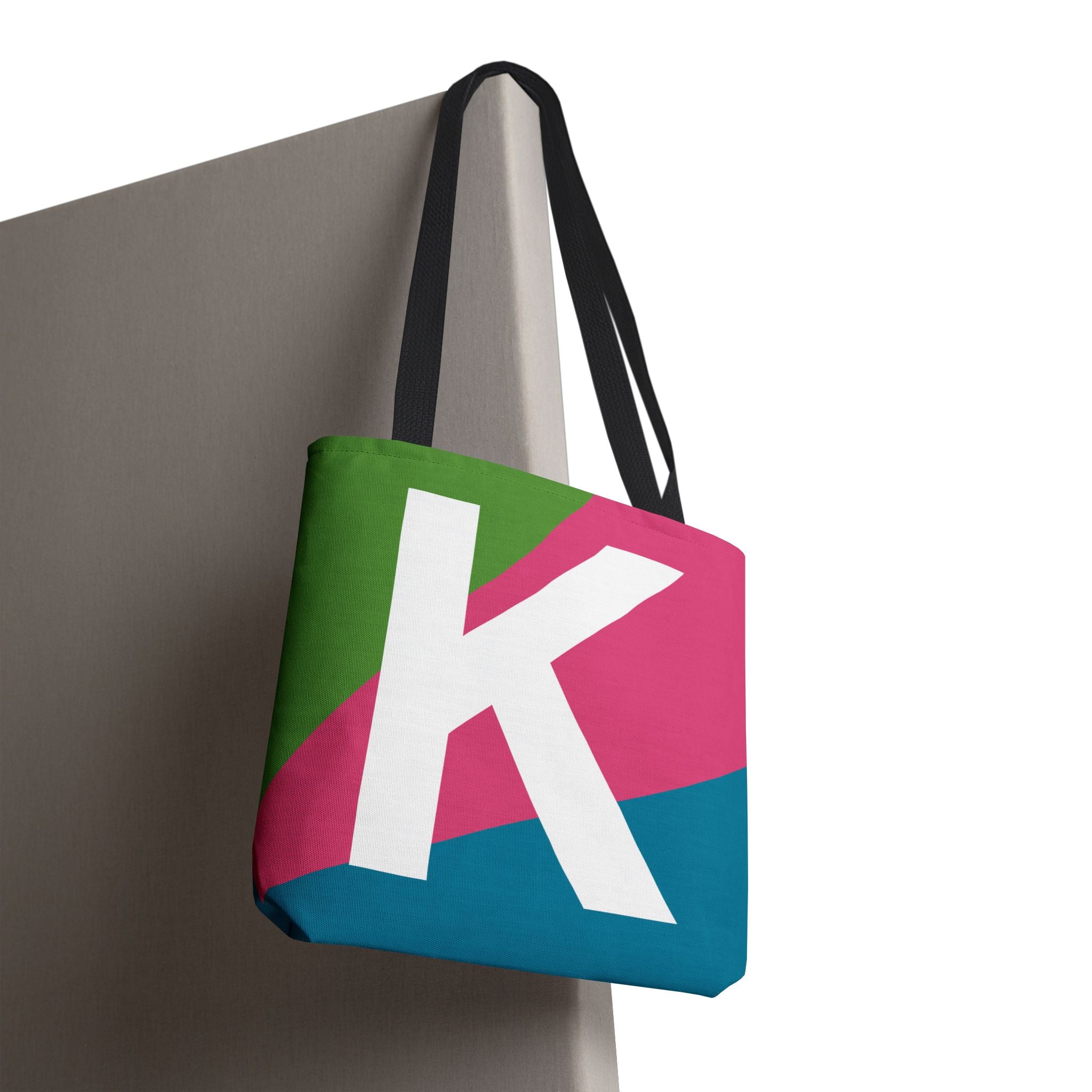 Monogram 'K' Colorblock Tote Bag — Personalized Initial K Shoulder Tote