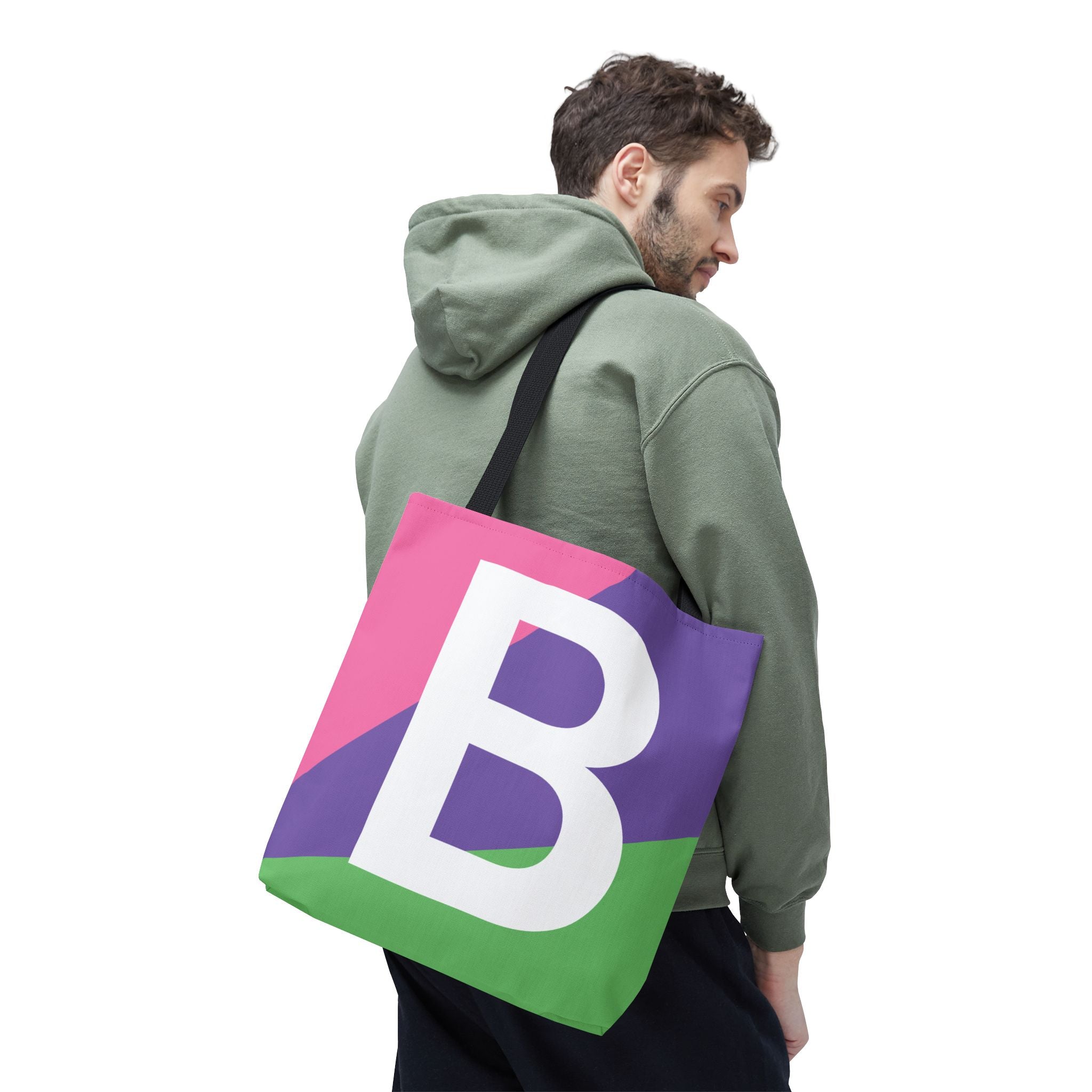 Monogram 'B' Colorblock Tote Bag — Personalized Initial B Shoulder Tote