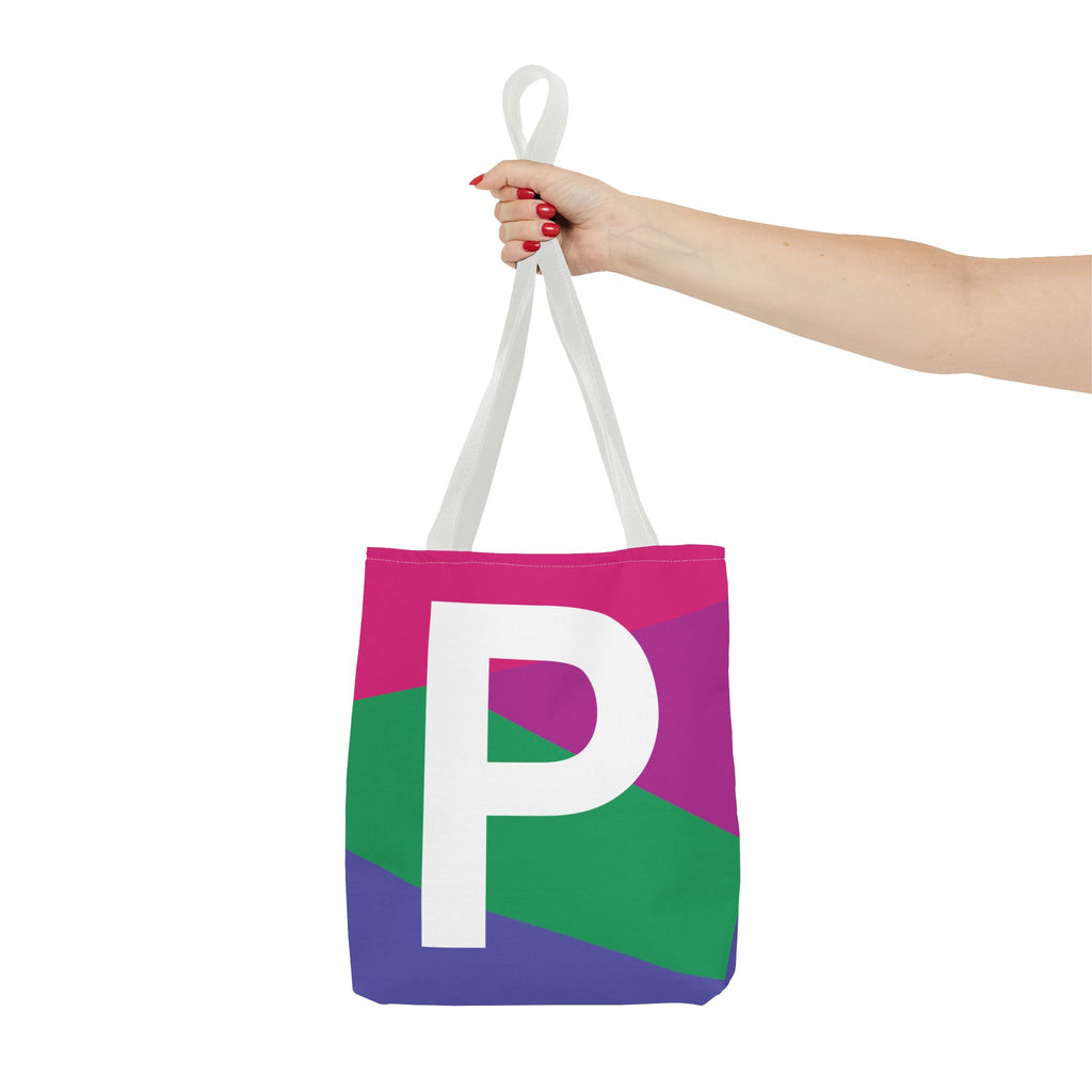 Monogram 'P' Colorblock Tote Bag — Personalized Initial P Shoulder Tote