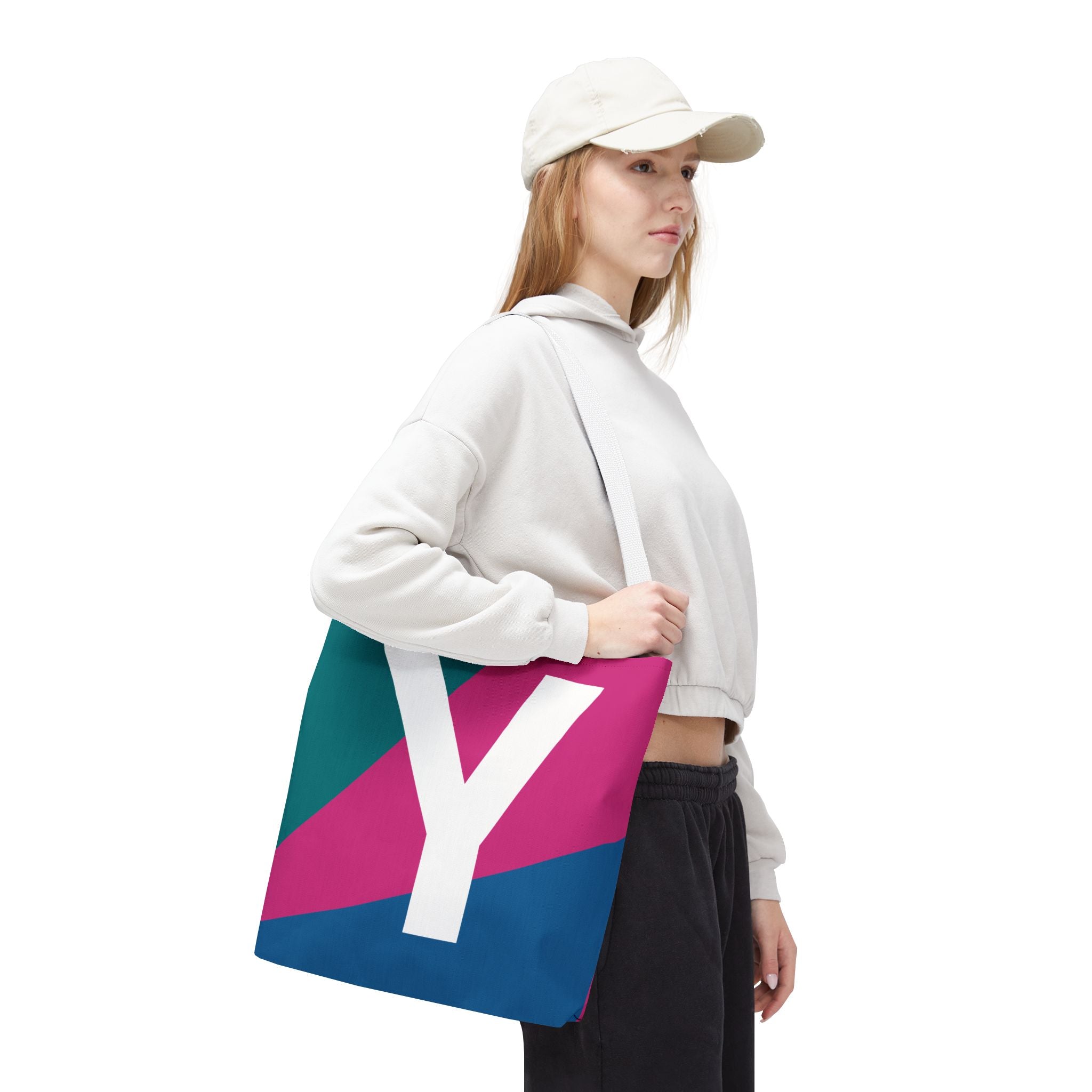Monogram 'Y' Colorblock Tote Bag — Personalized Initial Y Shoulder Tote