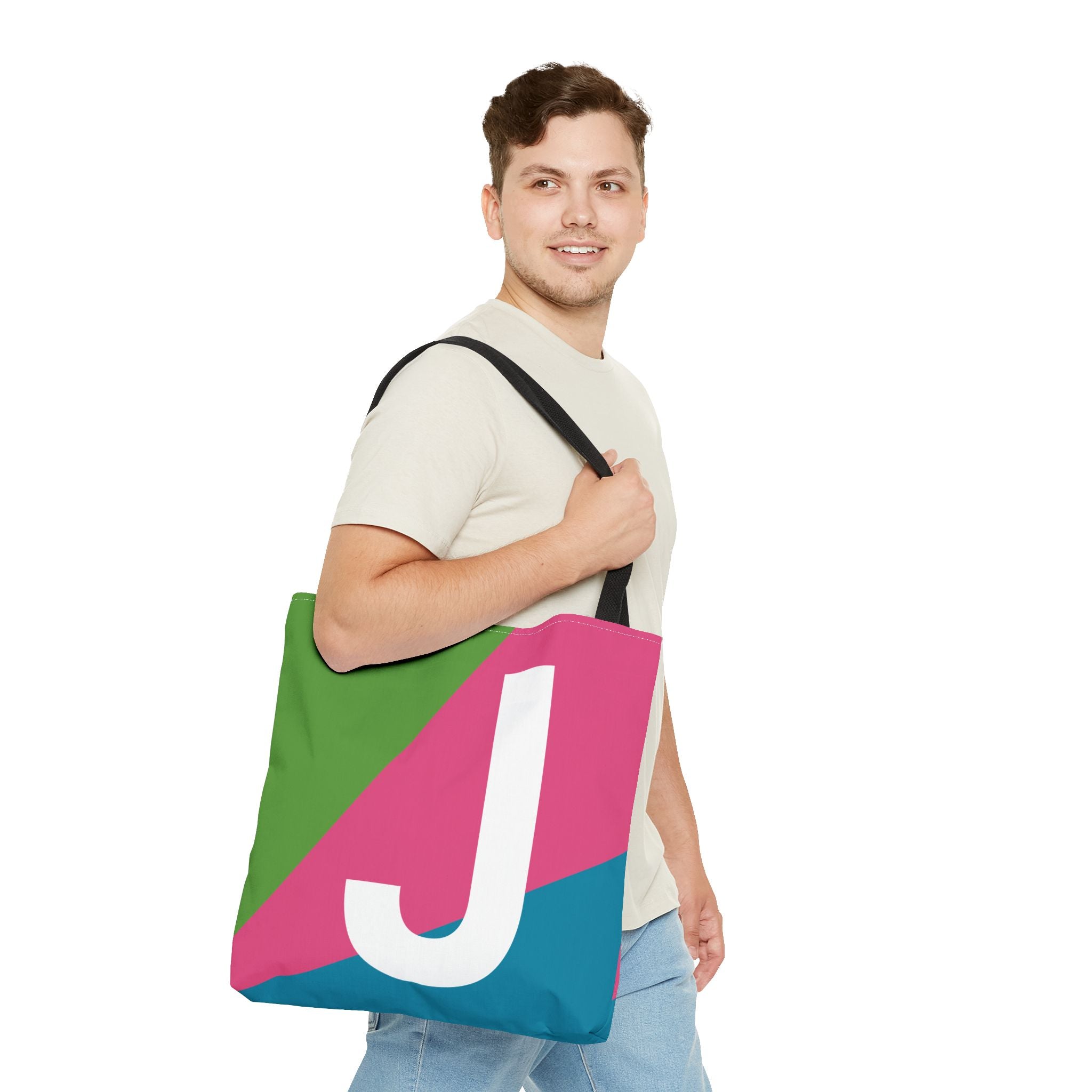 Monogram 'J' Colorblock Tote Bag — Personalized Initial J Shoulder Tote