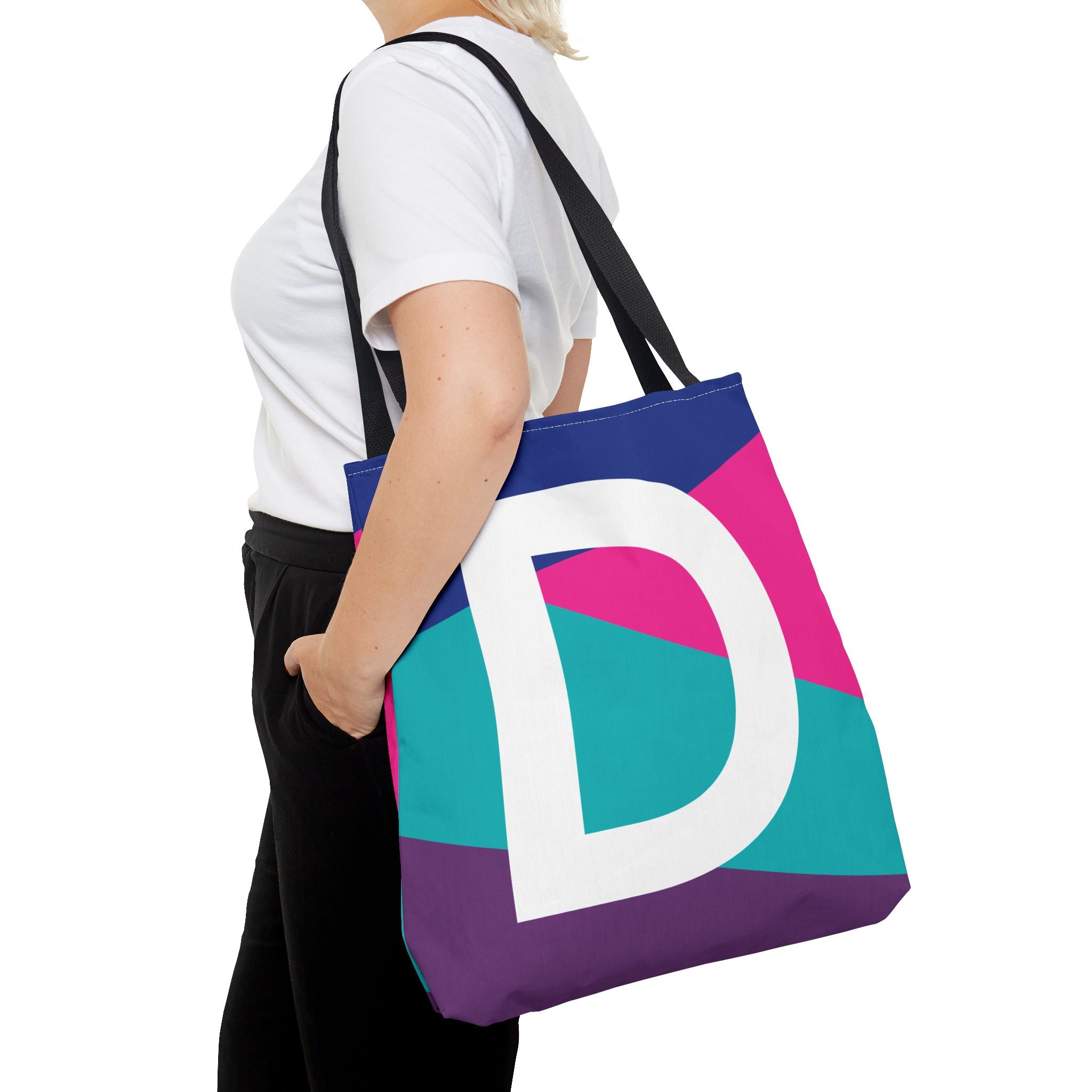 Monogram 'D' Colorblock Tote Bag — Personalized Initial D Shoulder Tote
