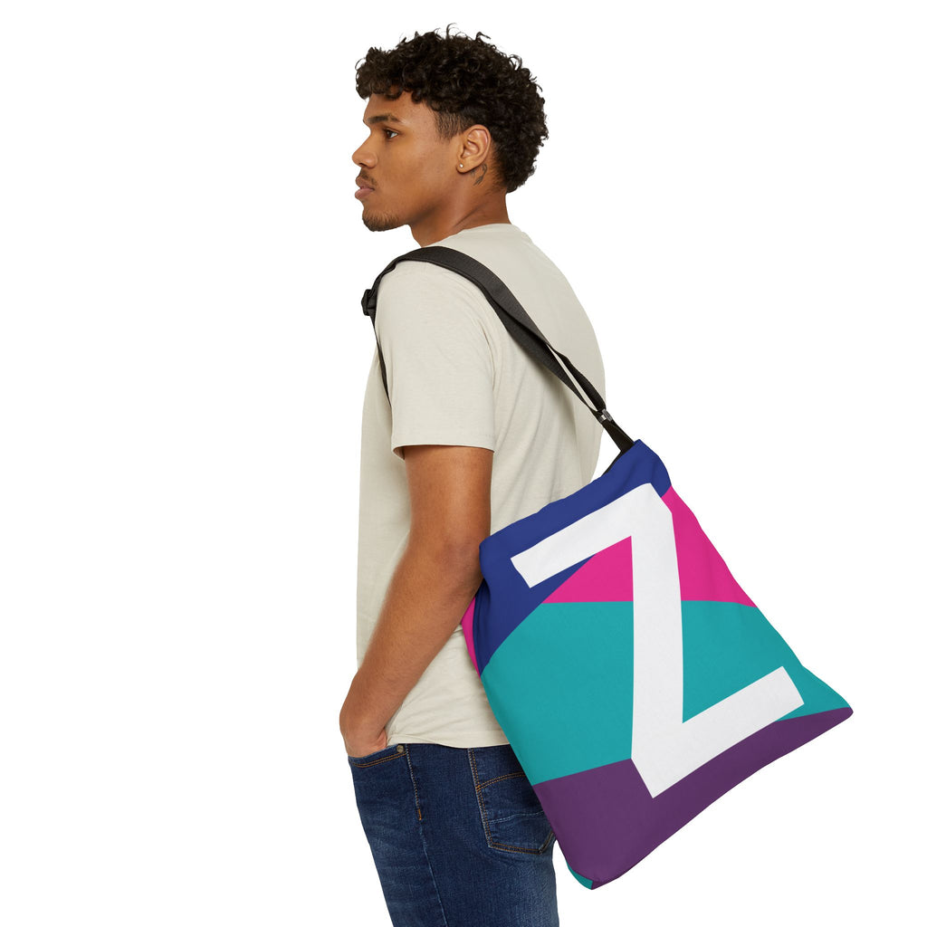 Initial Letter 'Z' Colorblock Adjustable Tote Bag — Monogram Alphabet Shoulder Bag