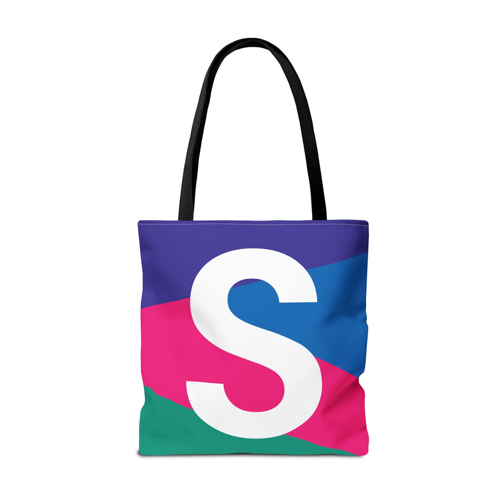 Monogram 'S' Colorblock Tote Bag — Personalized Initial S Shoulder Tote