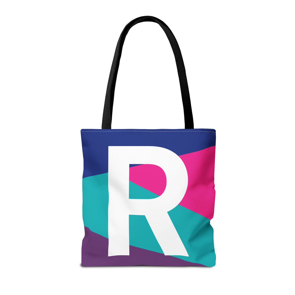 Monogram 'R' Colorblock Tote Bag — Personalized Initial R Shoulder Tote