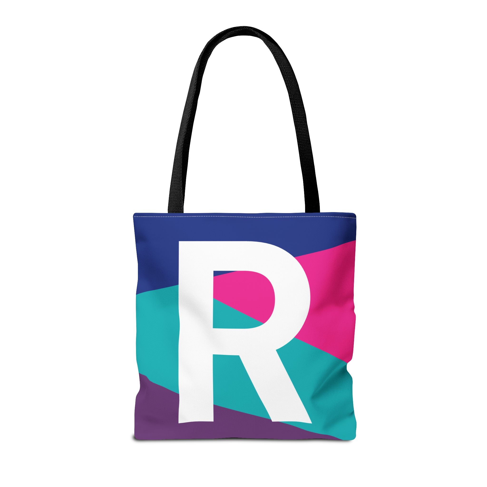 Monogram 'R' Colorblock Tote Bag — Personalized Initial R Shoulder Tote