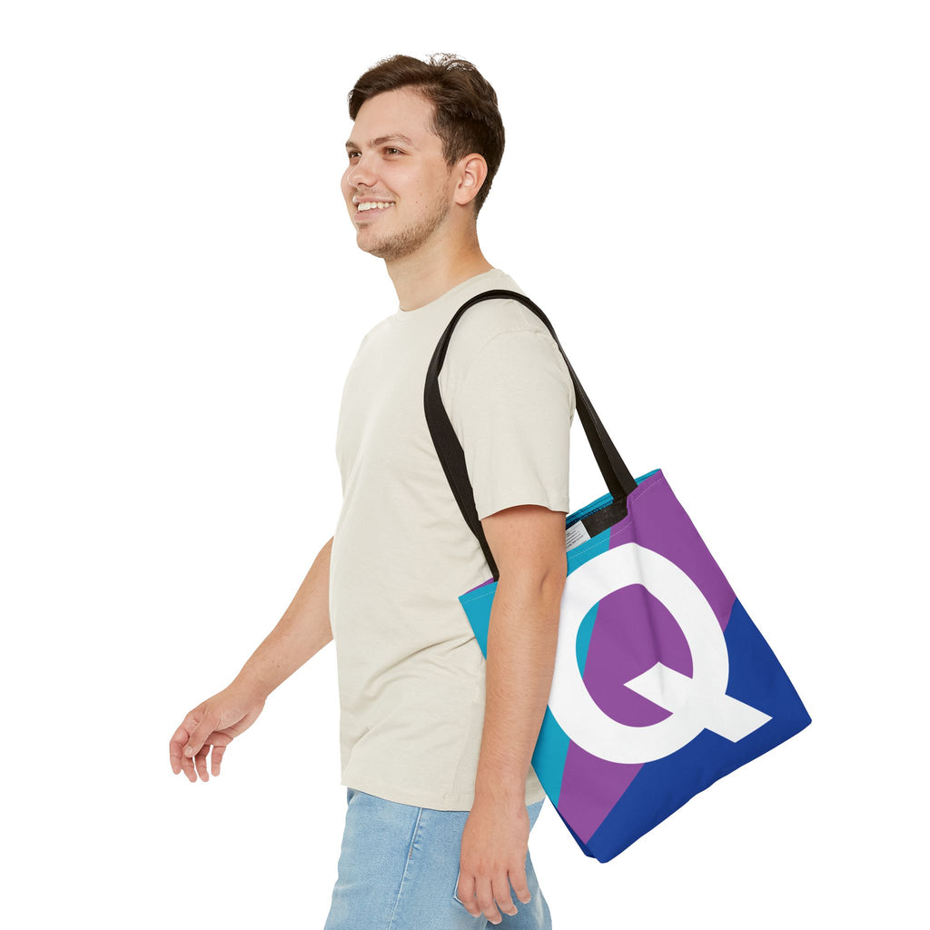 Monogram 'Q' Colorblock Tote Bag — Personalized Initial Q Shoulder Tote