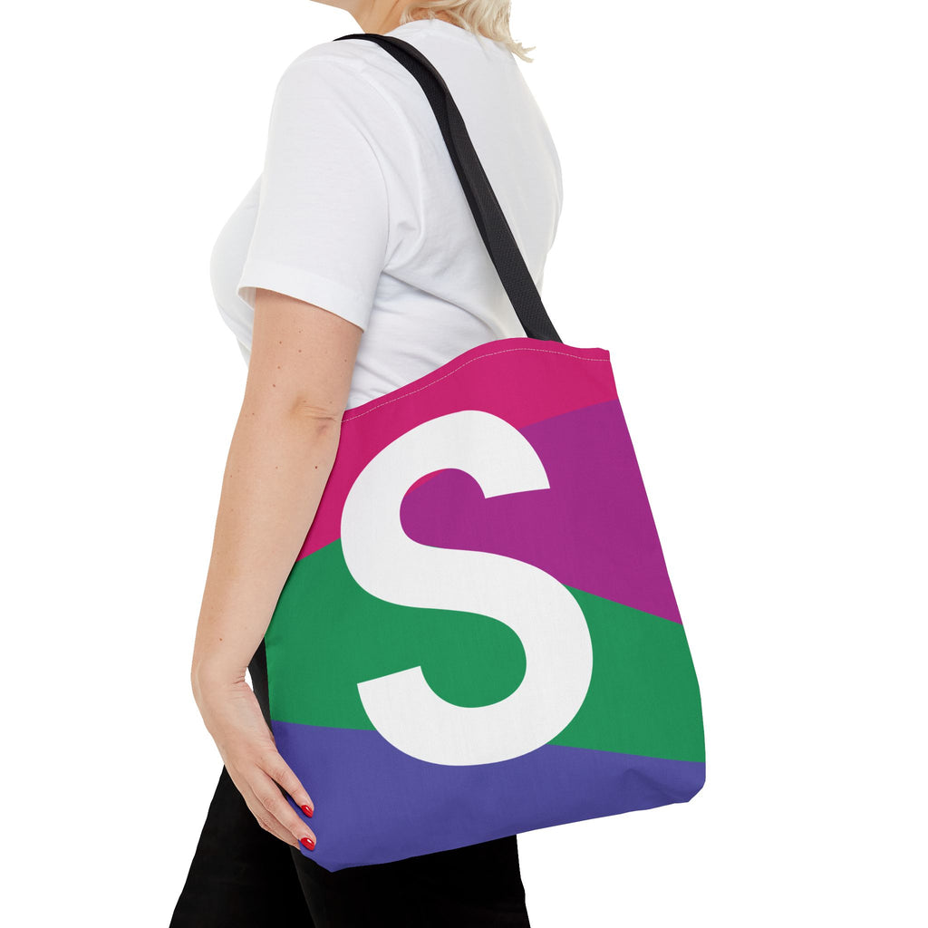 Monogram 'S' Colorblock Tote Bag — Personalized Initial S Shoulder Tote