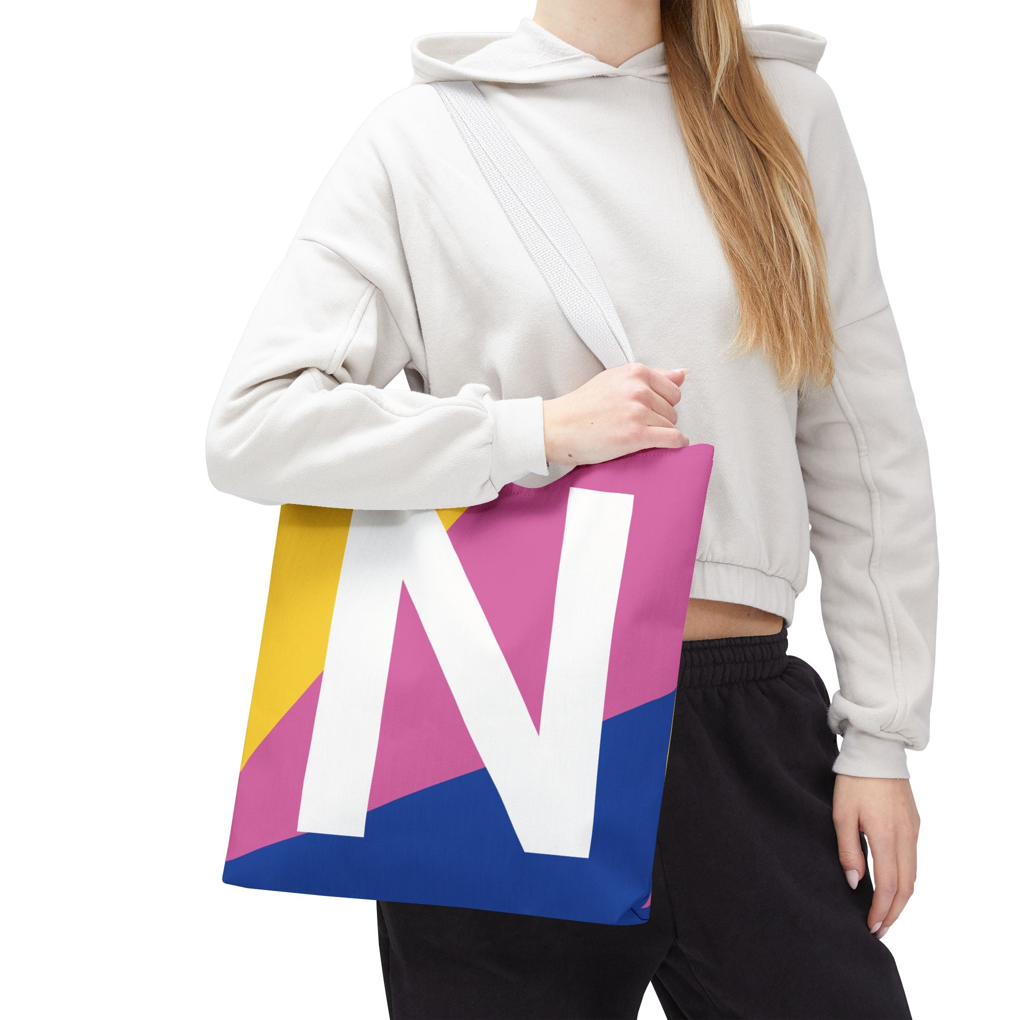 Monogram 'N' Colorblock Tote Bag — Personalized Initial N Shoulder Tote