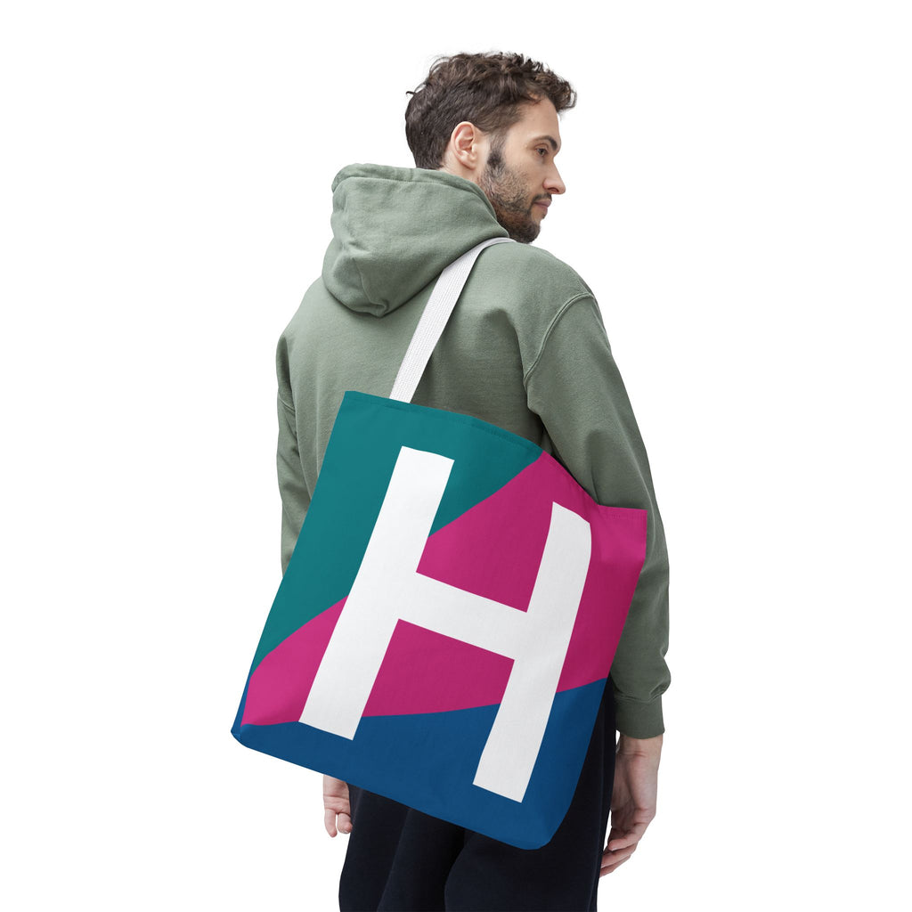 Monogram 'H' Colorblock Tote Bag — Personalized Initial H Shoulder Tote