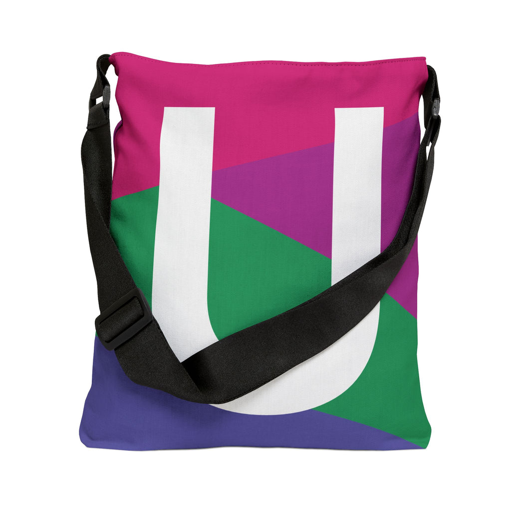 Initial Letter 'U' Colorblock Adjustable Tote Bag — Monogram Alphabet Shoulder Bag