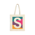 Initial S Colorblock Canvas Tote Bag — Monogram Letter S Reusable Grocery Tote