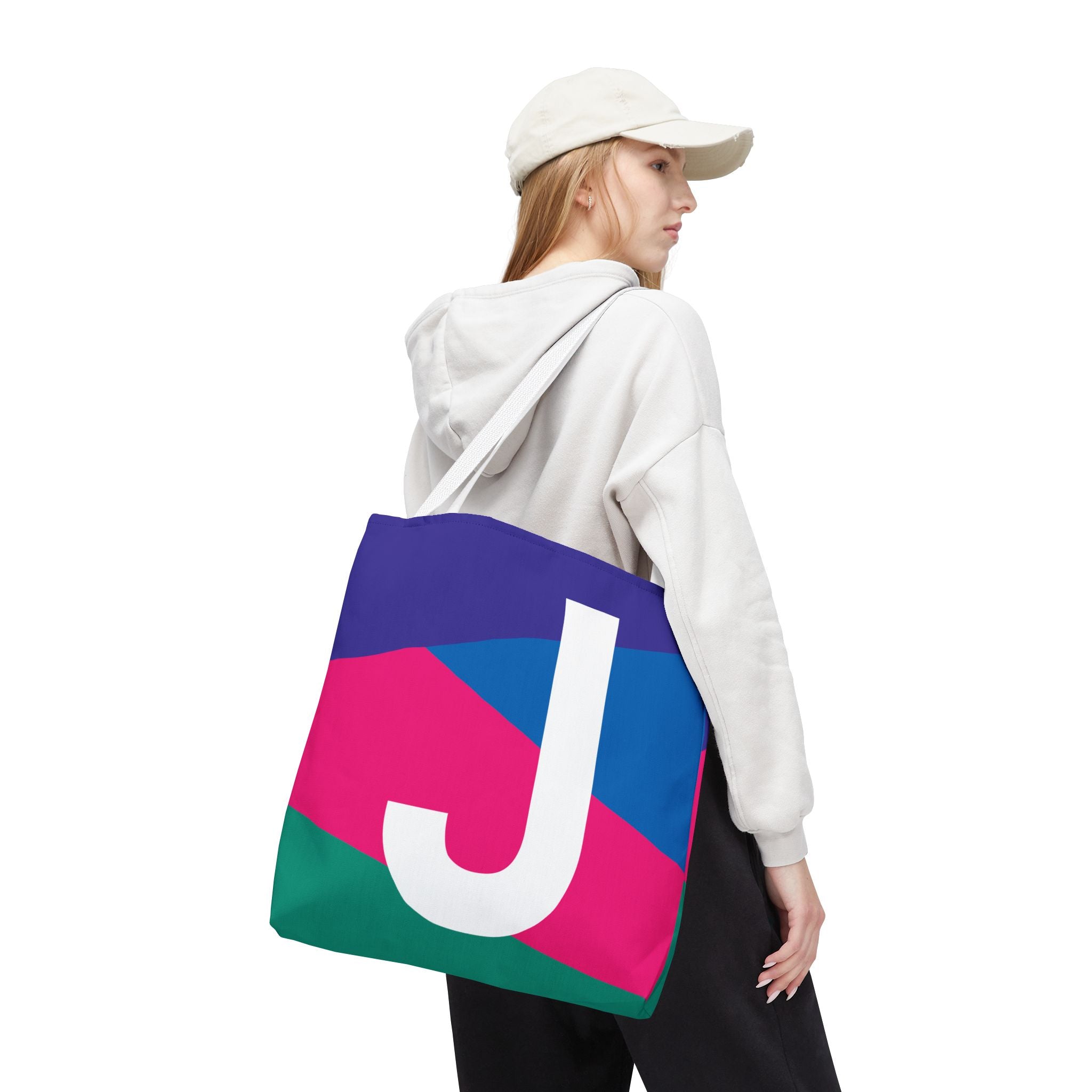 Monogram 'J' Colorblock Tote Bag — Personalized Initial J Shoulder Tote