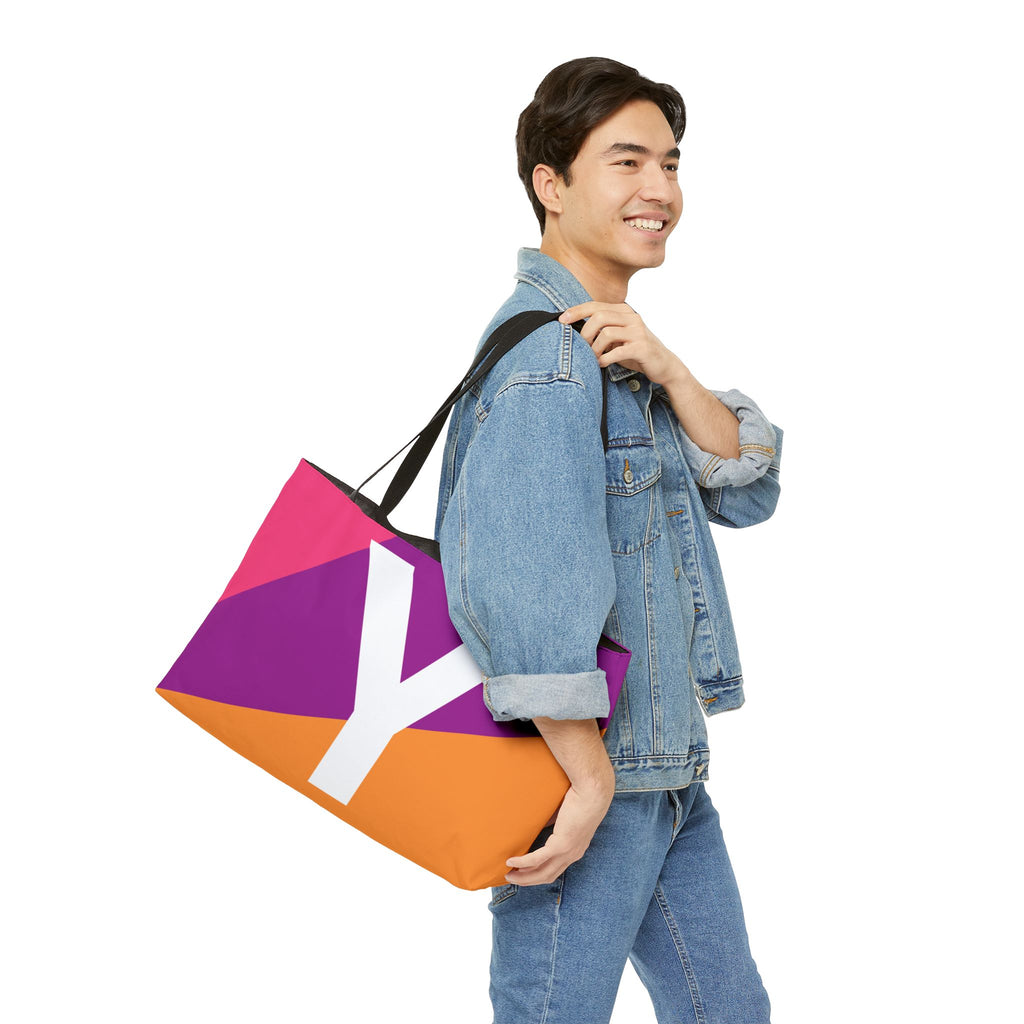 Personalized 'Y' Colorblock Tote Bag — Monogram Weekender Tote