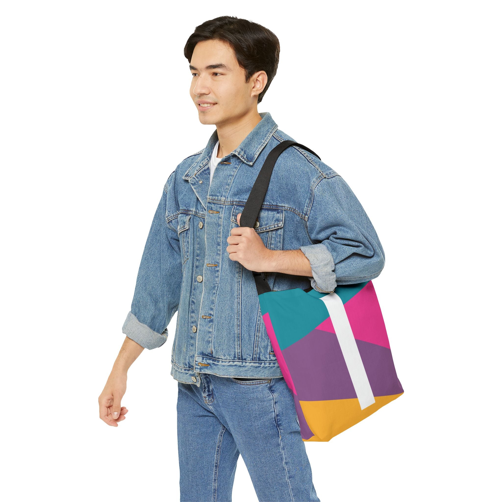 Initial Letter 'I' Colorblock Adjustable Tote Bag — Monogram Alphabet Shoulder Bag