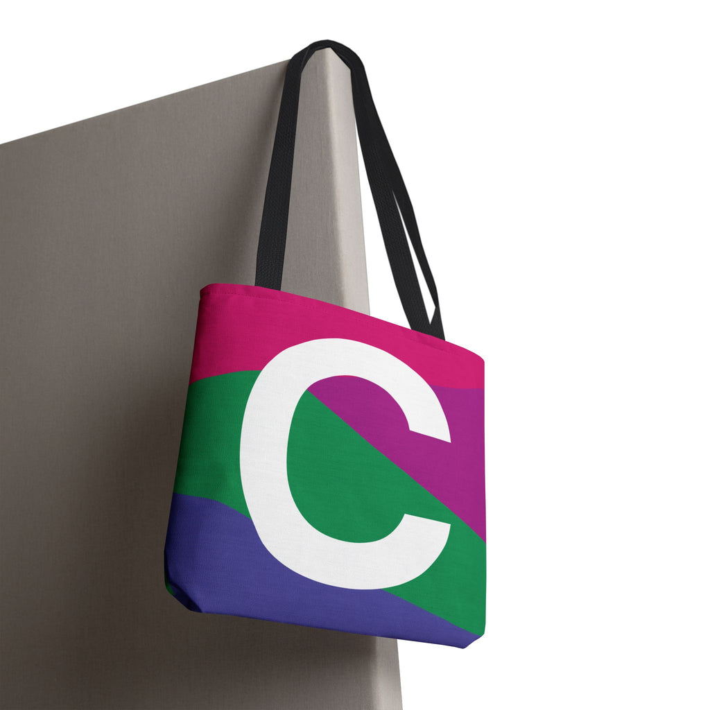 Monogram 'C' Colorblock Tote Bag — Personalized Initial C Shoulder Tote