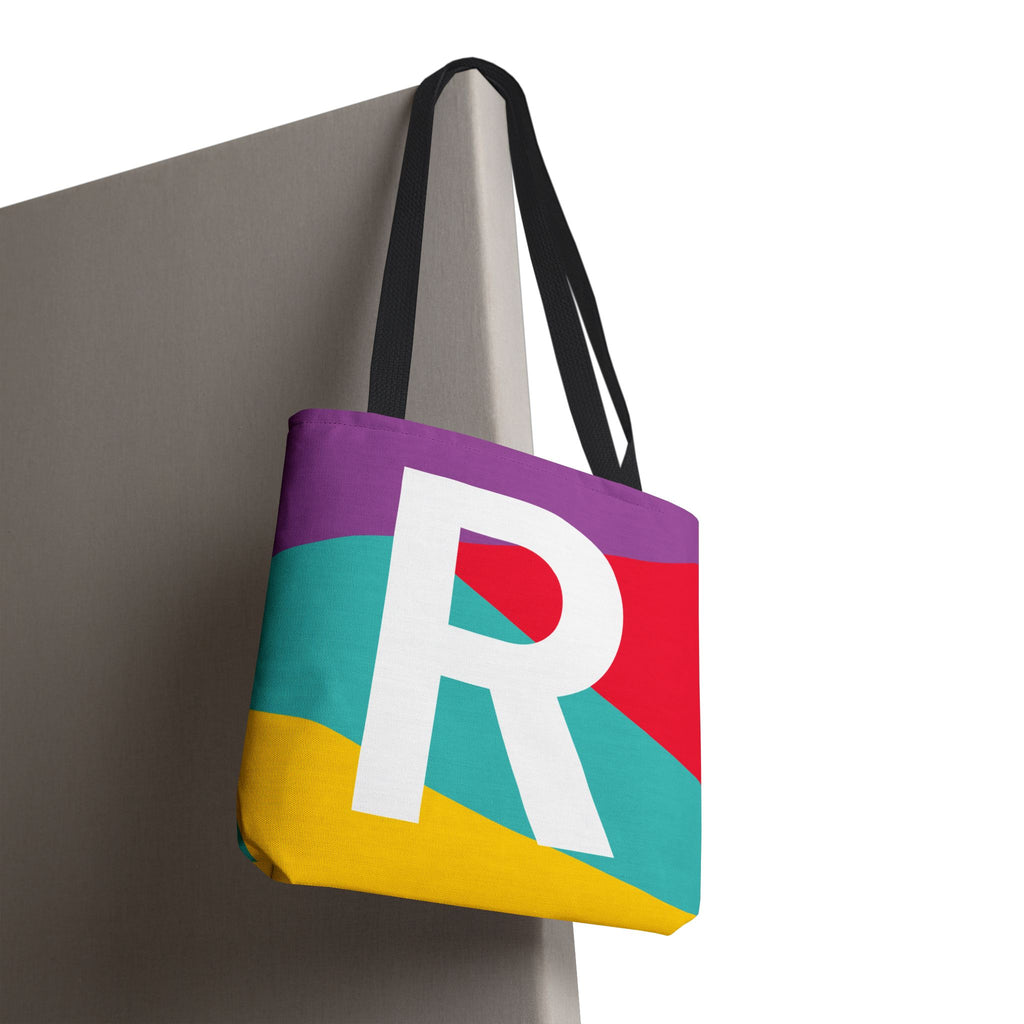Monogram 'R' Colorblock Tote Bag — Personalized Initial R Shoulder Tote