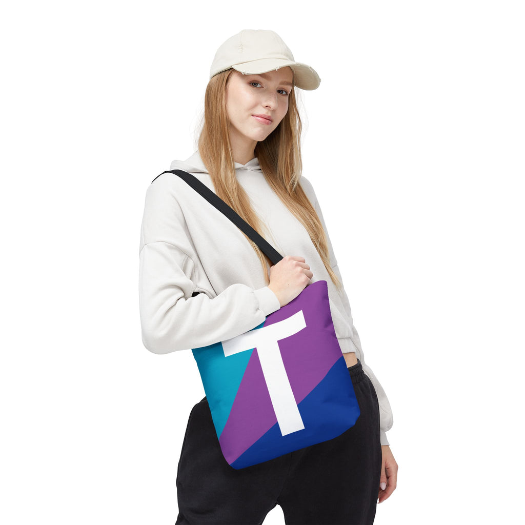 Monogram 'T' Colorblock Tote Bag — Personalized Initial T Shoulder Tote