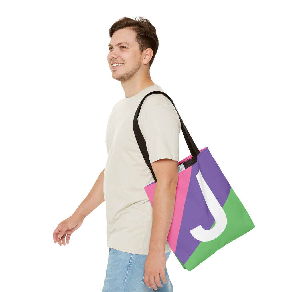 Monogram 'J' Colorblock Tote Bag — Personalized Initial J Shoulder Tote