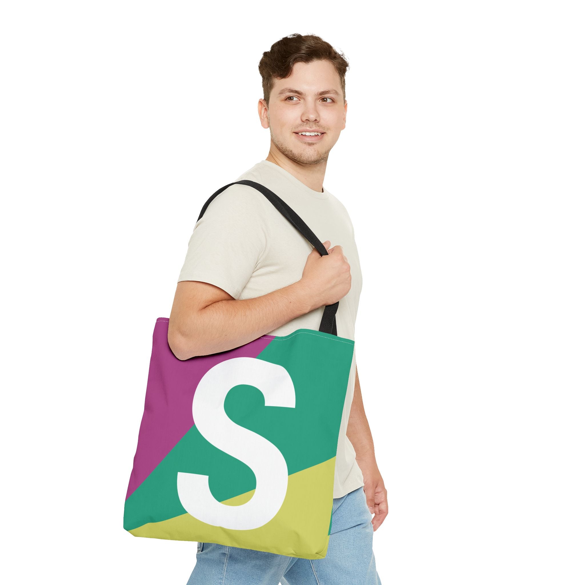 Monogram 'S' Colorblock Tote Bag — Personalized Initial S Shoulder Tote