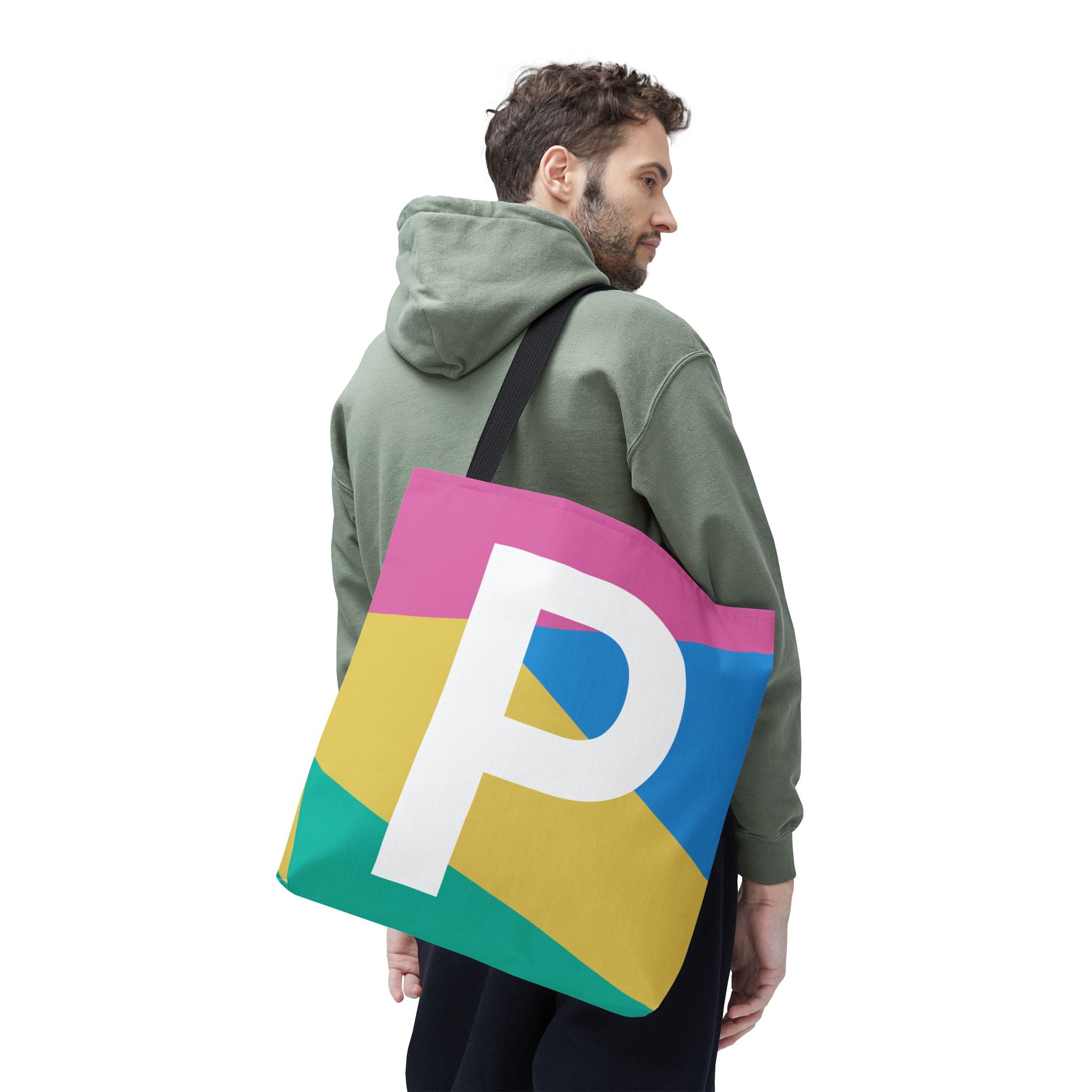 Monogram 'P' Colorblock Tote Bag — Personalized Initial P Shoulder Tote
