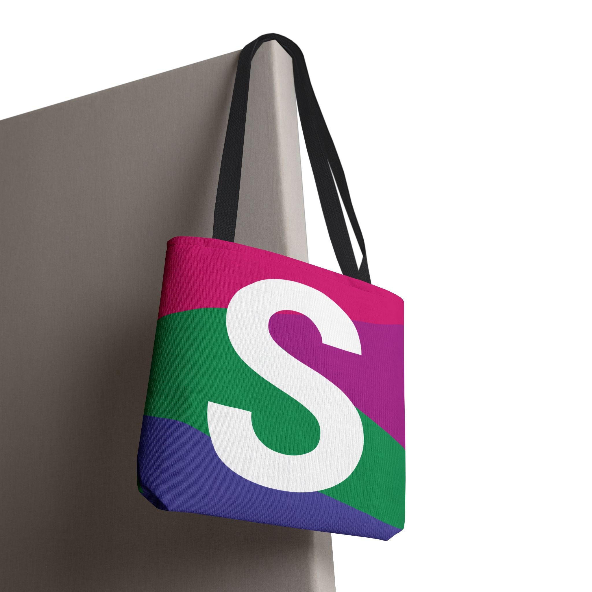 Monogram 'S' Colorblock Tote Bag — Personalized Initial S Shoulder Tote