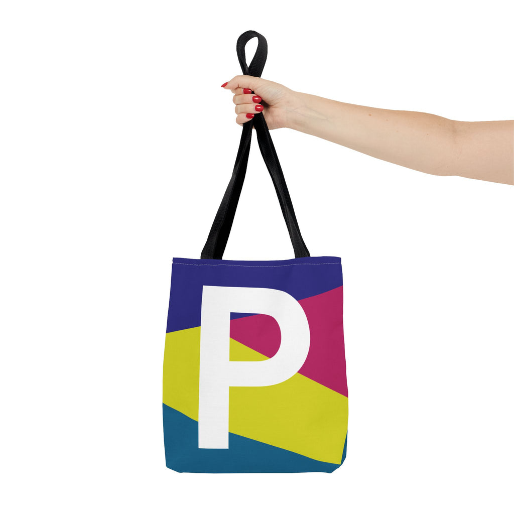Monogram 'P' Colorblock Tote Bag — Personalized Initial P Shoulder Tote
