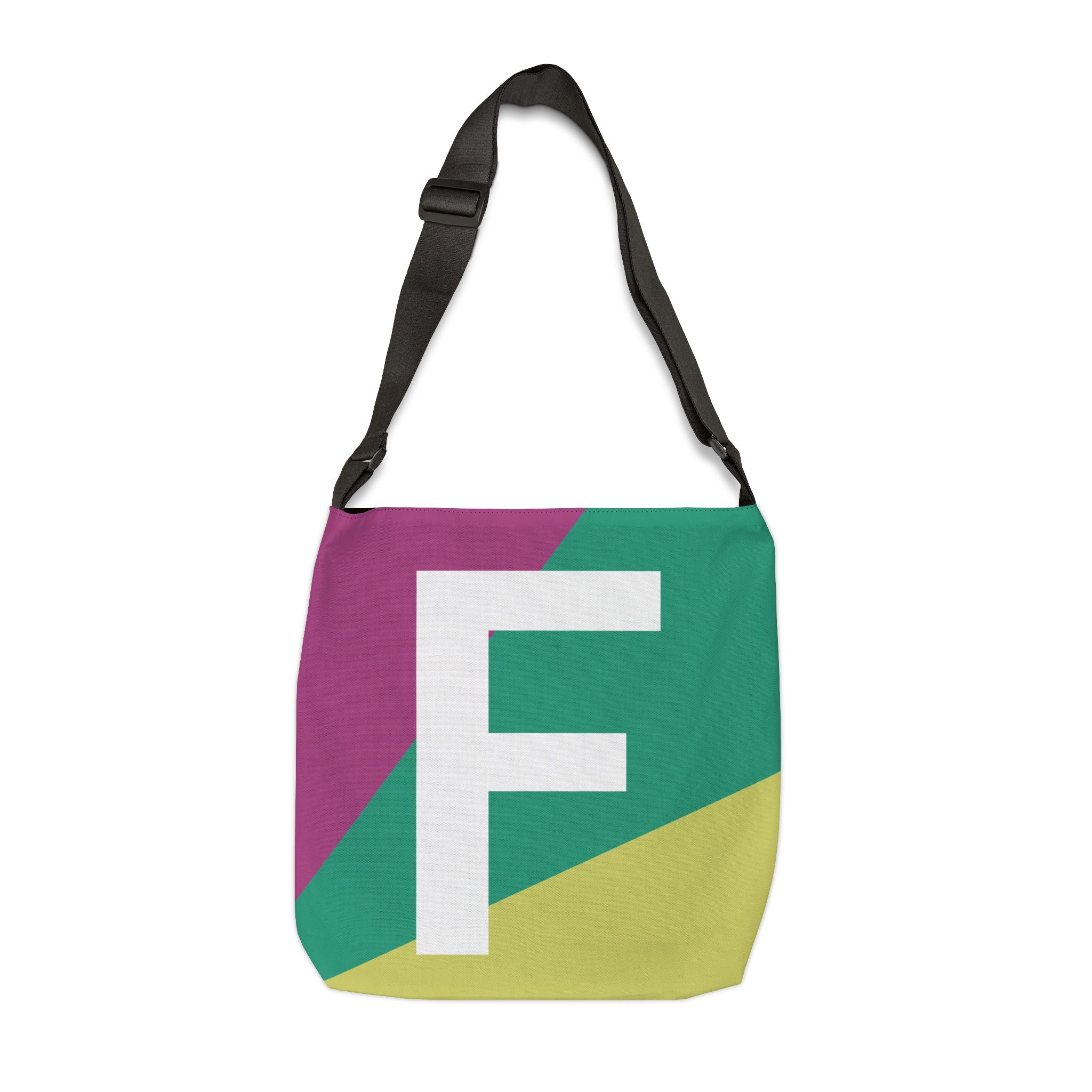 Initial Letter 'F' Colorblock Adjustable Tote Bag — Monogram Alphabet Shoulder Bag
