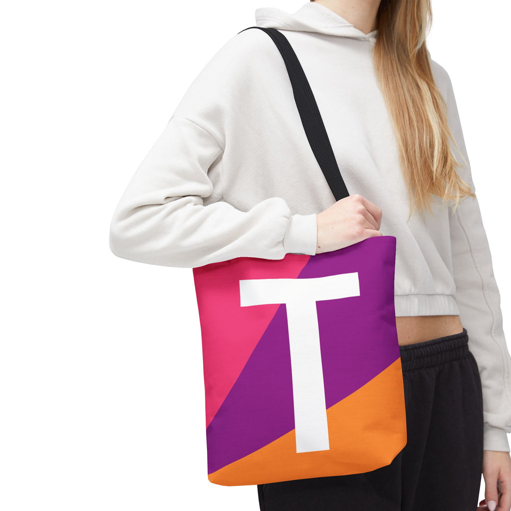 Monogram 'T' Colorblock Tote Bag — Personalized Initial T Shoulder Tote