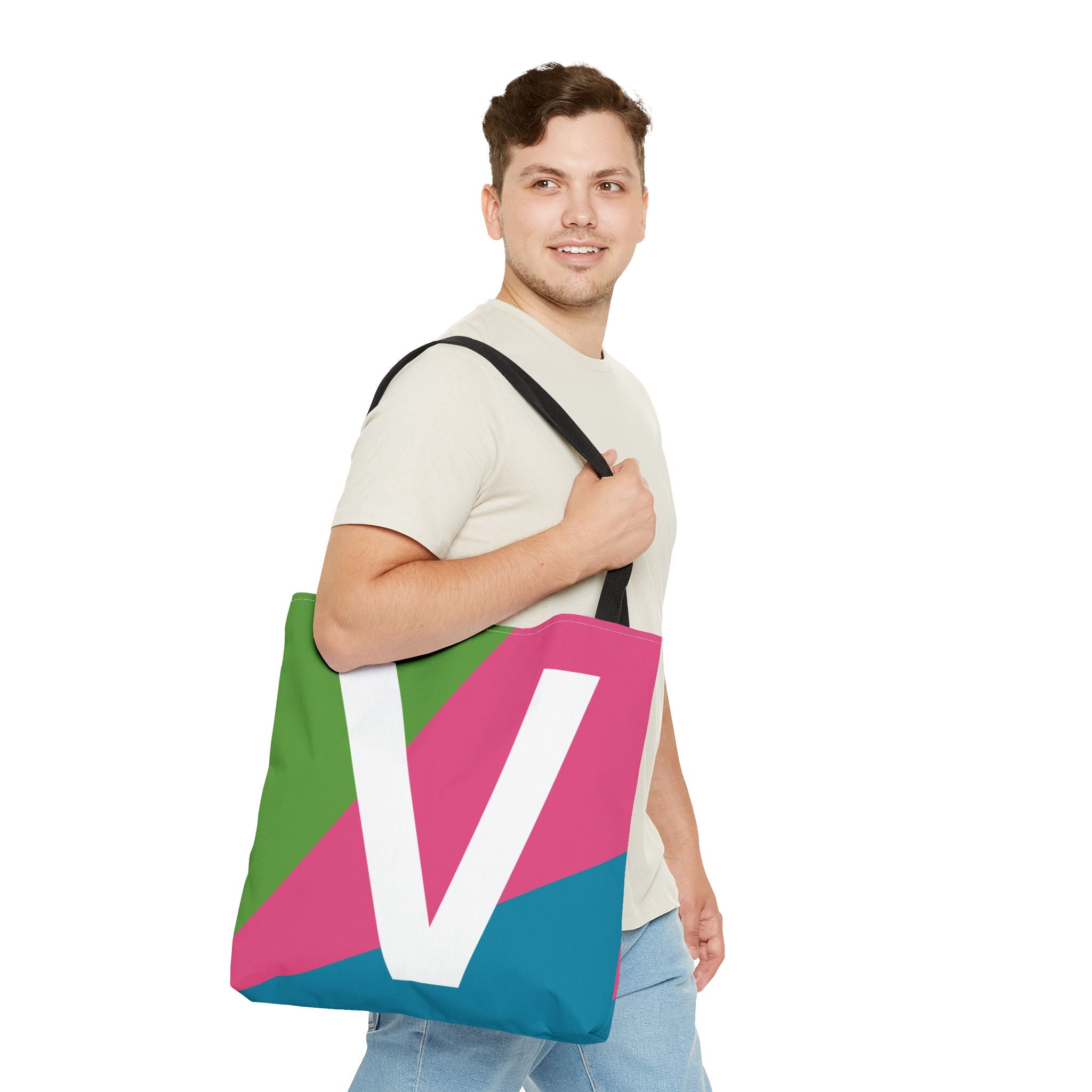 Monogram 'V' Colorblock Tote Bag — Personalized Initial V Shoulder Tote