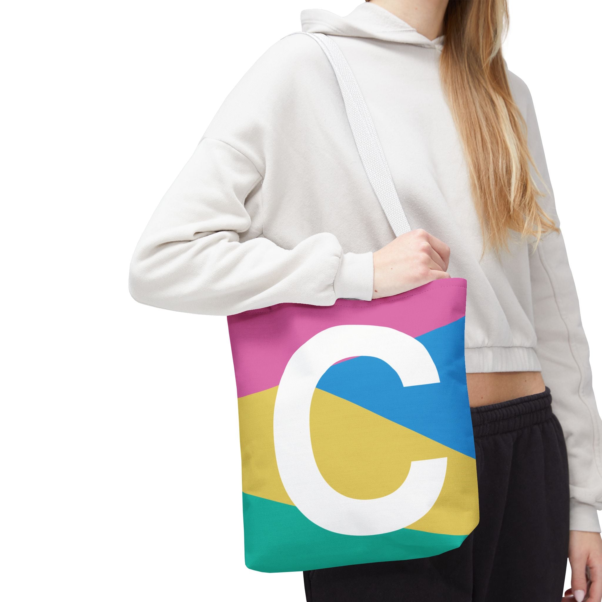 Monogram 'C' Colorblock Tote Bag — Personalized Initial C Shoulder Tote