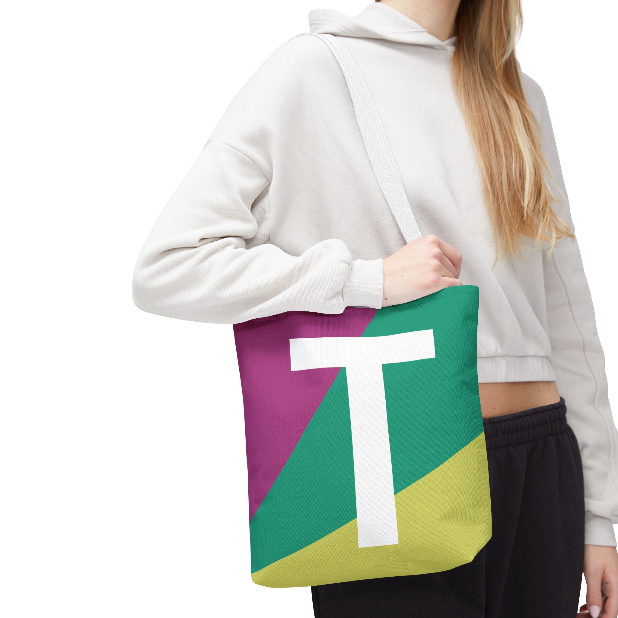 Monogram 'T' Colorblock Tote Bag — Personalized Initial T Shoulder Tote