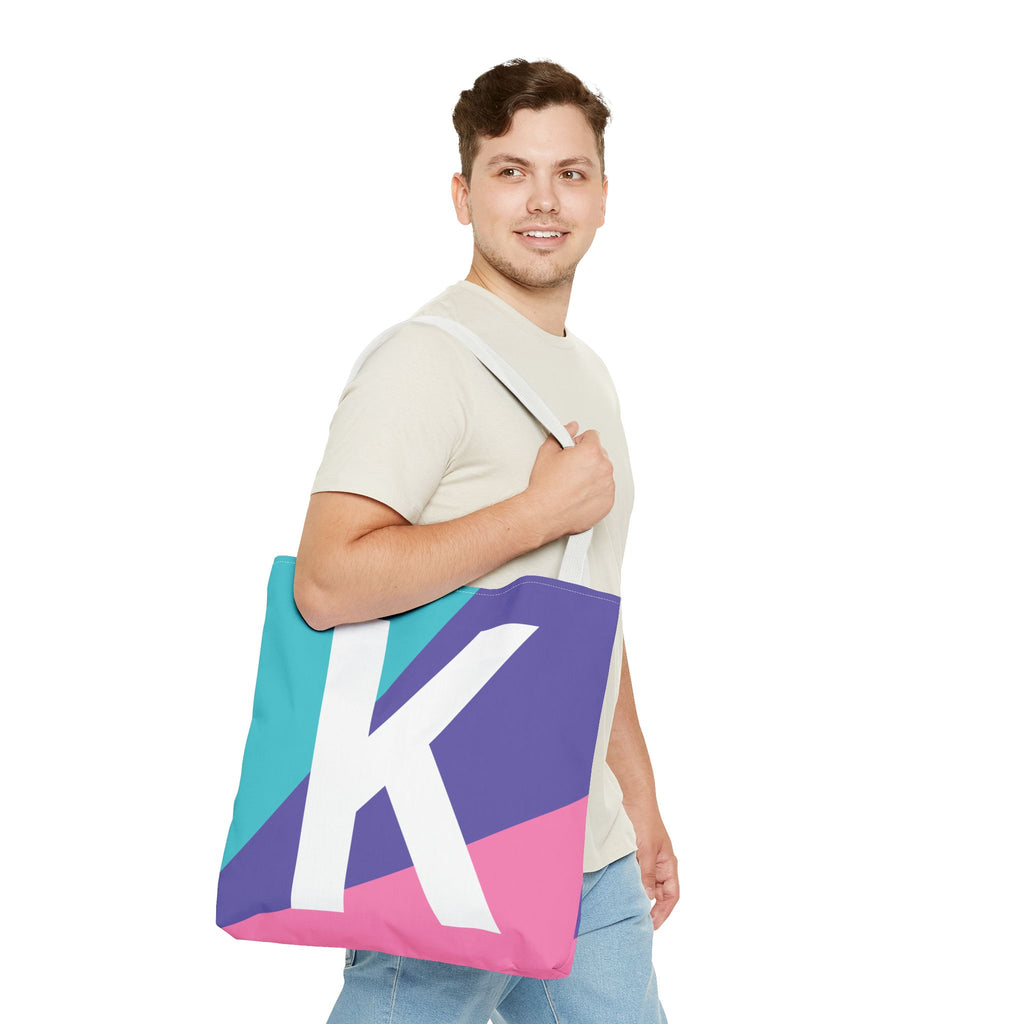 Monogram 'K' Colorblock Tote Bag — Personalized Initial K Shoulder Tote