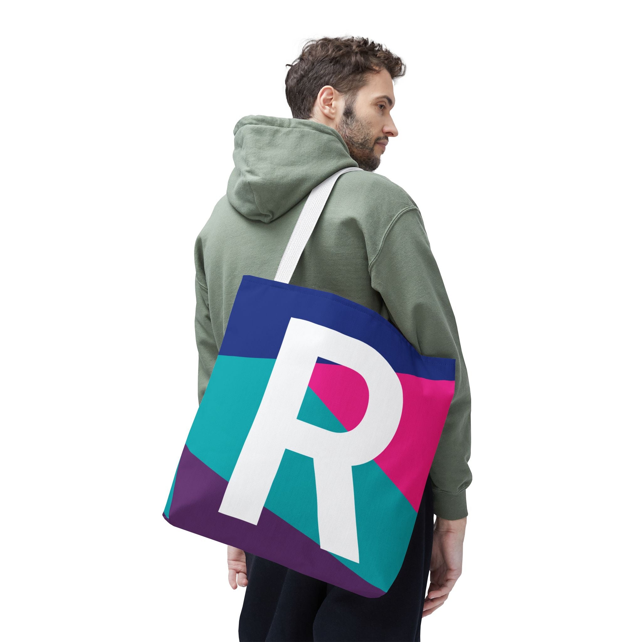 Monogram 'R' Colorblock Tote Bag — Personalized Initial R Shoulder Tote