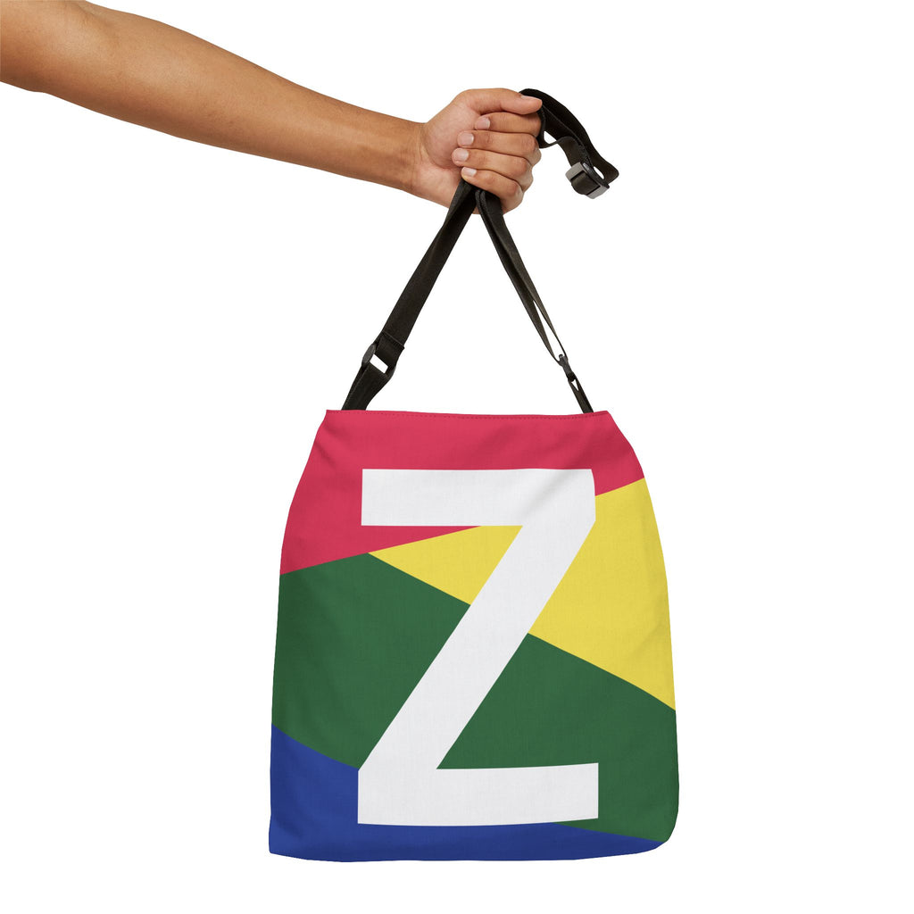 Initial Letter 'Z' Colorblock Adjustable Tote Bag — Monogram Alphabet Shoulder Bag