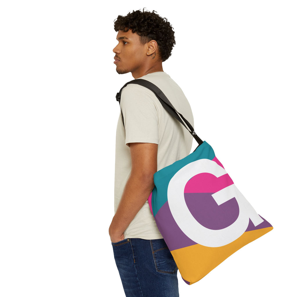 Initial Letter 'G' Colorblock Adjustable Tote Bag — Monogram Alphabet Shoulder Bag